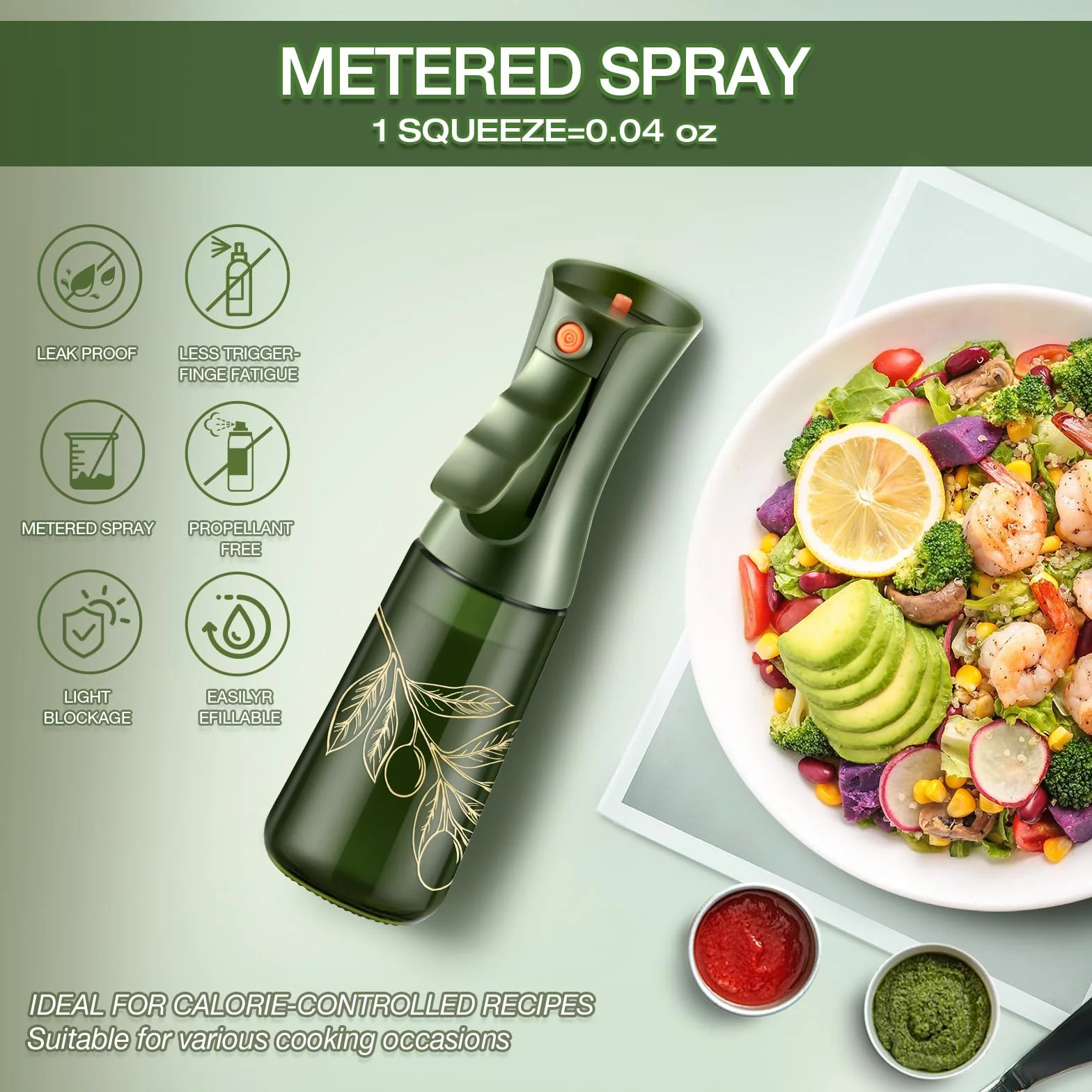 Szklana Butelka z Atomizerem do Oliwy i Oleju – Spray do Gotowania z Kontrolą Porcji, Do Kuchni (Morska zieleń, 200ml)