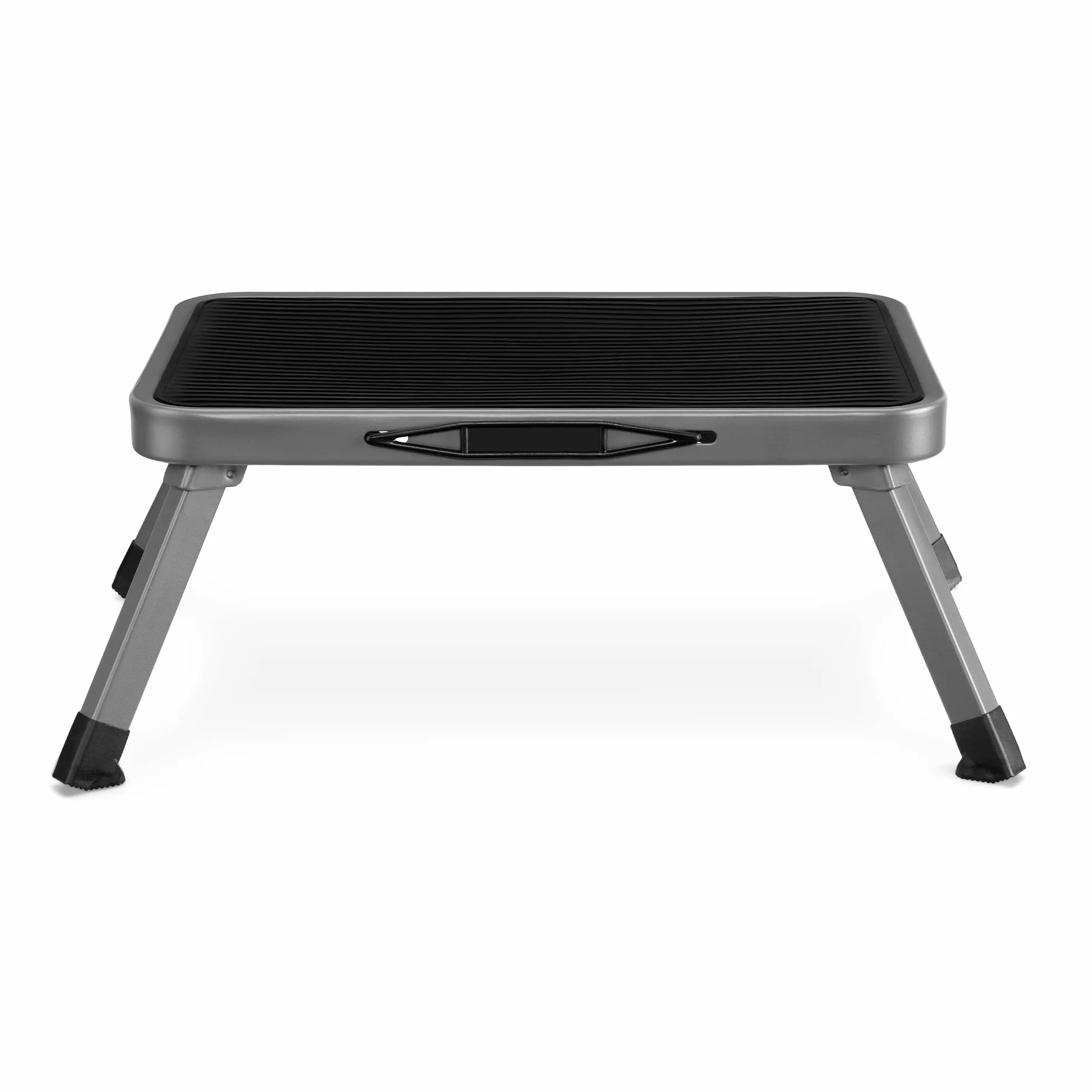 Navaris Składany taboret ze stali – 45,7 x 33 x 17,2 cm – antypoślizgowa powierzchnia – składany taboret – podnóżek – szary