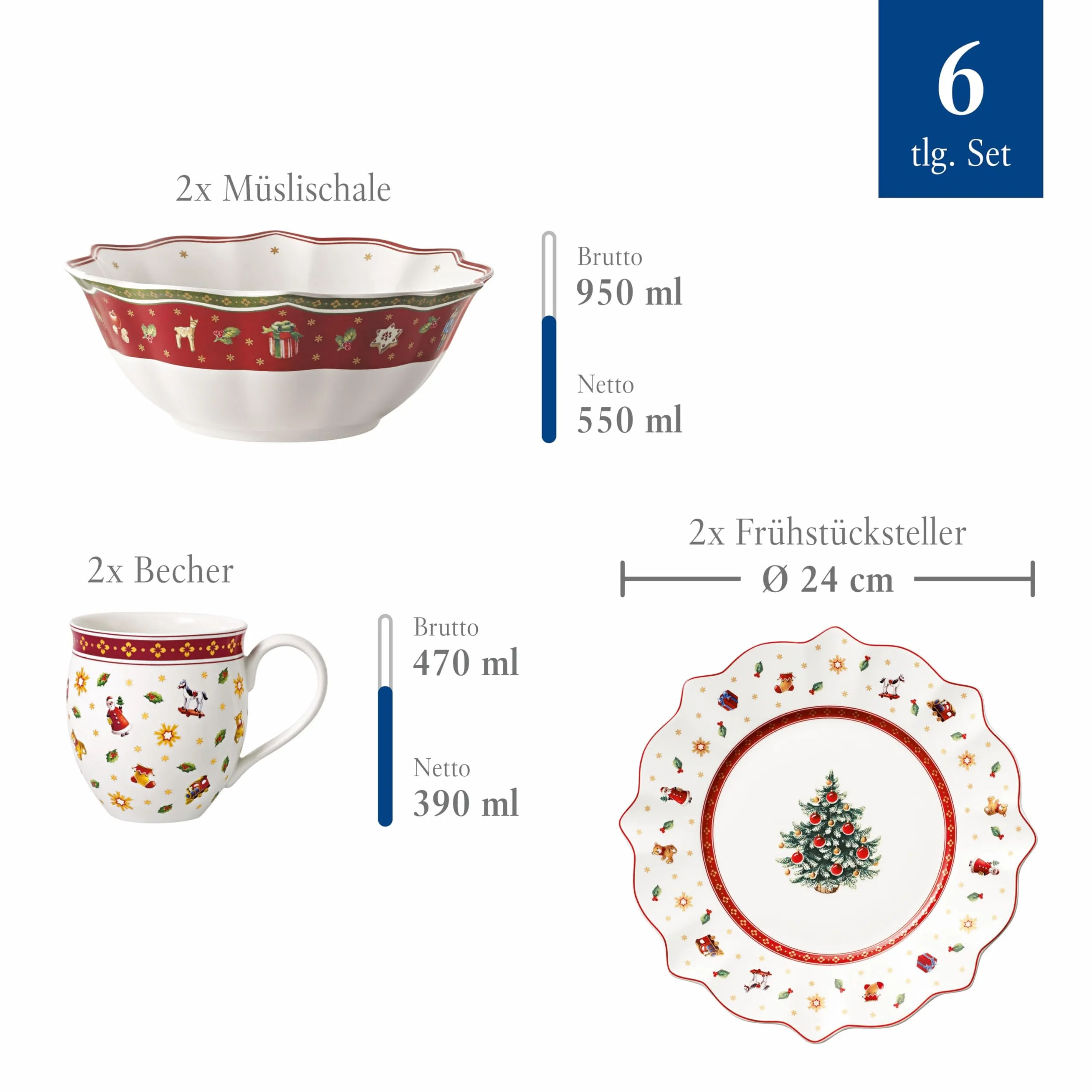 Villeroy & Boch Toy'S Delight Serwis Śniadaniowy, Biały/Czerwony, 6 elementów