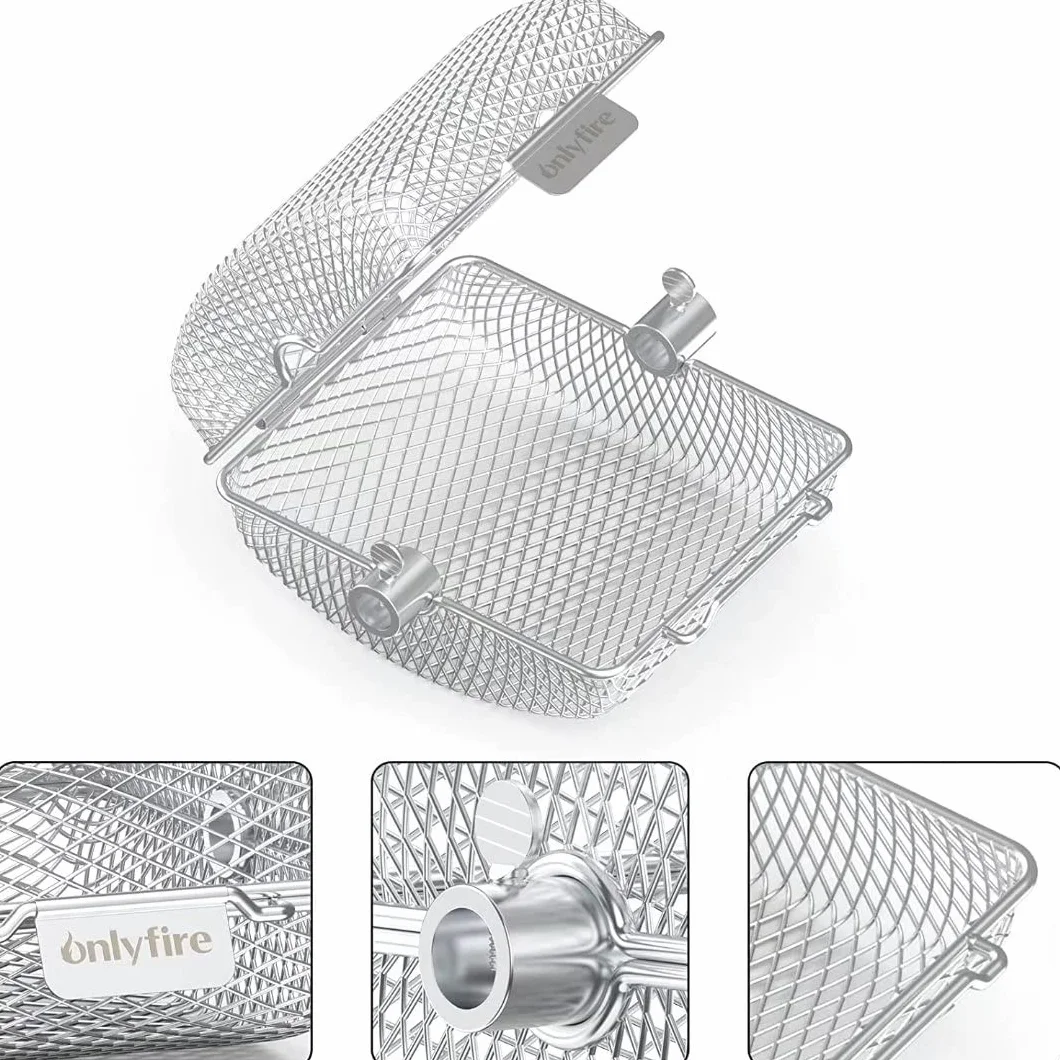Onlyfire 2-pak koszyk na grill z rożnem, Stal nierdzewna/Mały rozmiar 17 * 15 * 9 cm, Pasuje do większości grilli na węgiel i gaz