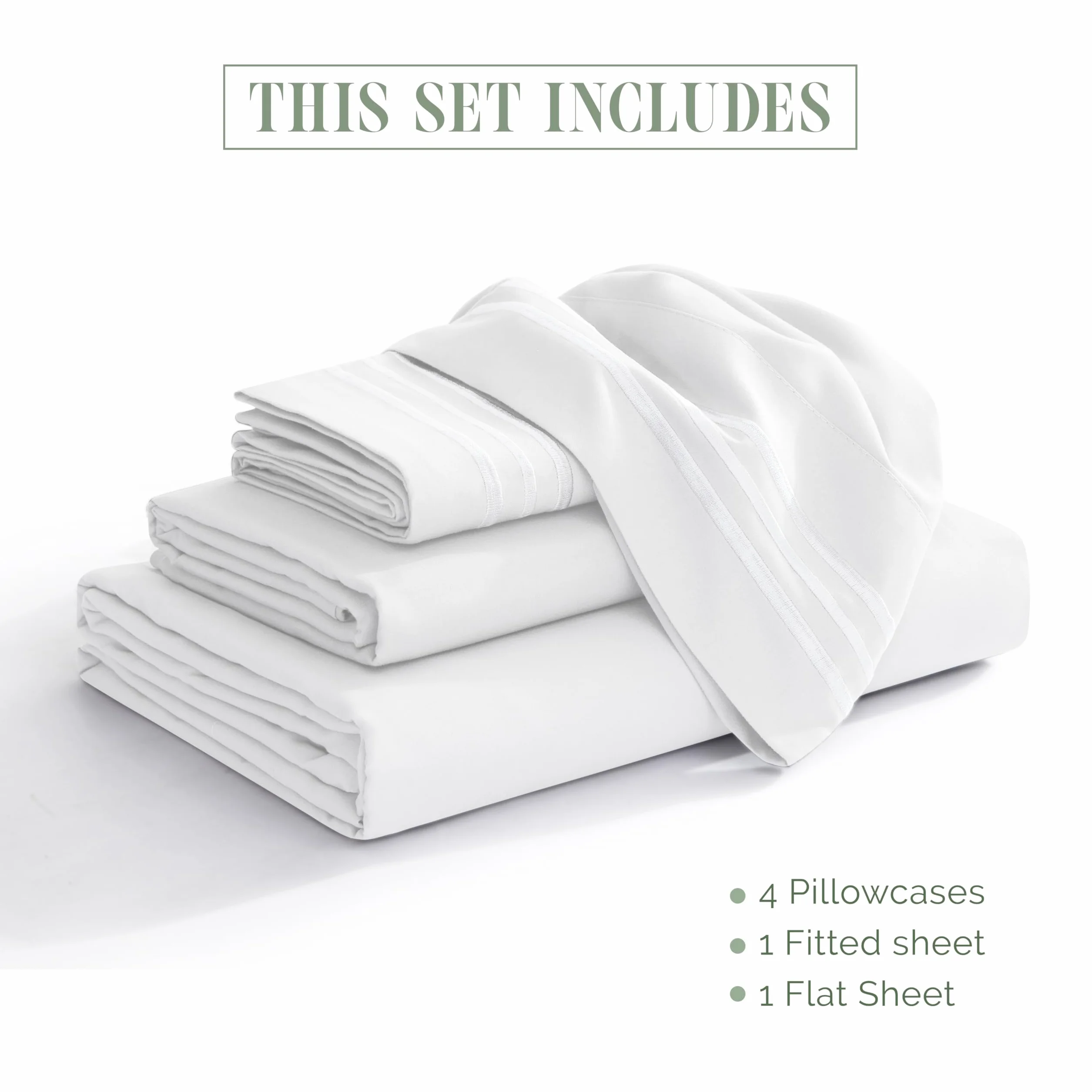 Elegant Comfort Luksusowy, gęstość 1500, komplet pościeli, 3-liniowy haft, najdelikatniejszy, hotelowy, 4-częściowy, jakości premium, odporny na zagniecenia i blaknięcie, King, biały