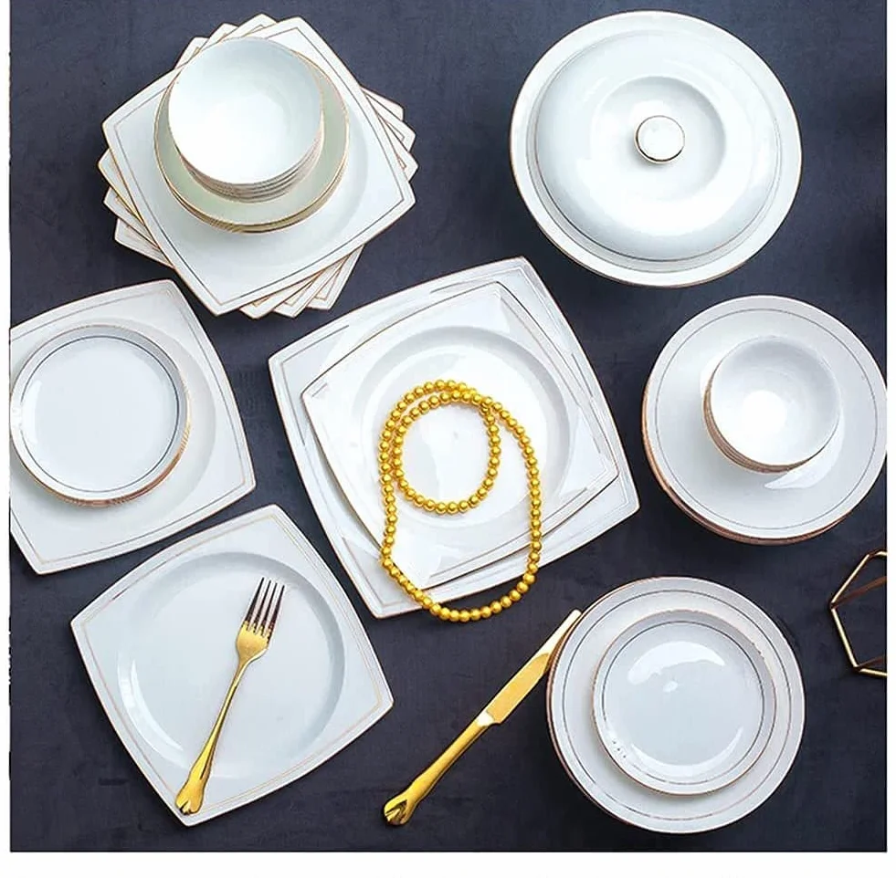 Zestaw zastawy stołowej Luksusowy rodzinny zestaw serwisowy 36 szt. Ceramiczny zestaw zastawy stołowej porcelany kostnej Naczynia Talerze Ceramiczne połączenie Zestaw serwisowy Porcelana Serwis