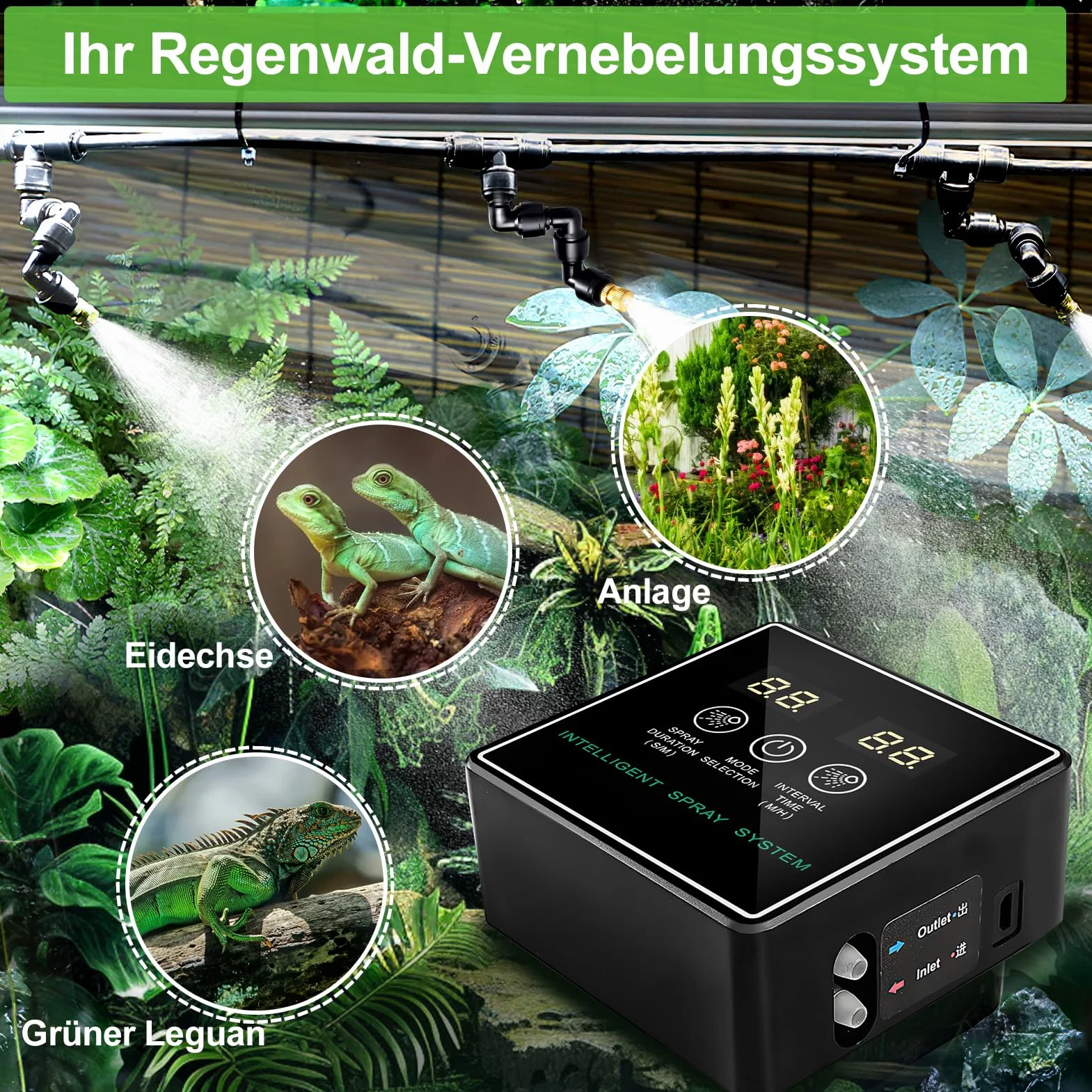 Inteligentny system zraszania terrarium zraszacz z dyszami regulowanymi 360°
