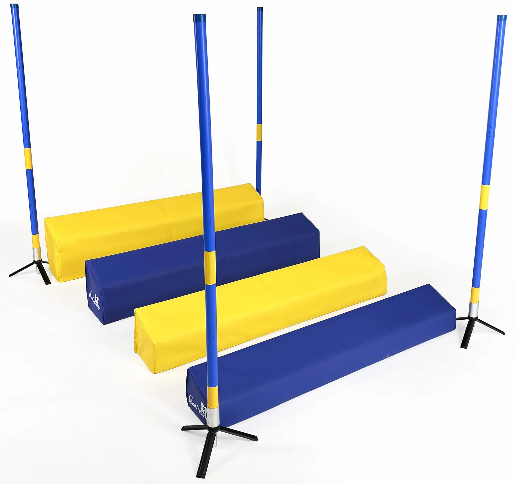 Callieway Agility Soft Skok w dalekim skoku SOSPIRI zgodny z FCI żółty niebieski zestaw 4 stojaki narożne