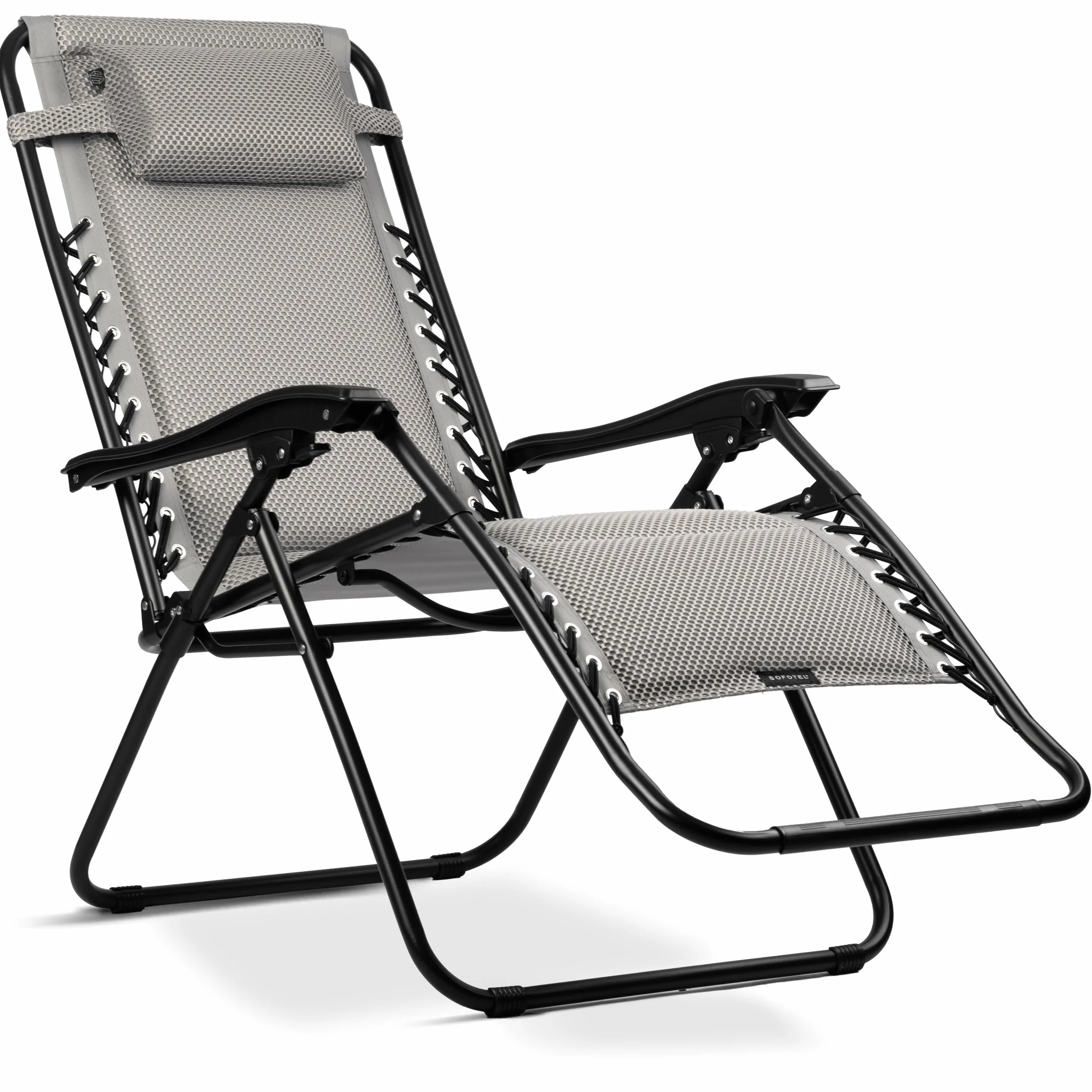 Leżak Ogrodowy ChillWell Soft - Składany z Poduszką - Tkanina 3D FoamGrid Obciążenie do 120 kg - 160 x 107 x 60 cm - Szary