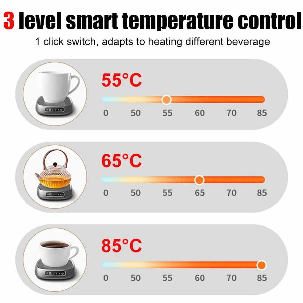Podgrzewacz do kawy, elektryczny podgrzewacz do kubków, podgrzewacz do kubków z 3 ustawieniami temperatury, timerem i automatycznym wyłączaniem do biura, podróży, na biurko