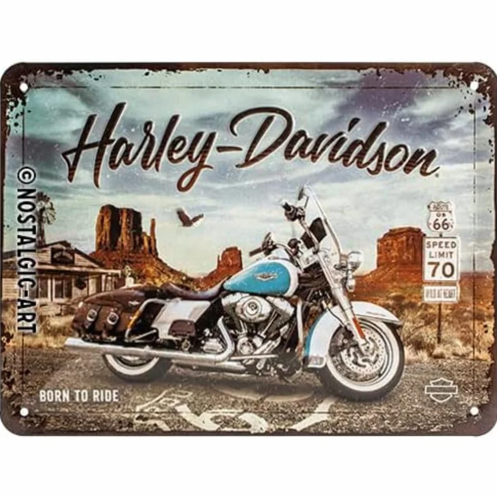 Nostalgic-Art Retro tabliczka z blachy, 15 x 20 cm, Harley-Davidson – Route 66 Road King Classic – Pomysł na prezent dla motocyklistów, Official License Product (OLP), z metalu, Styl vintage