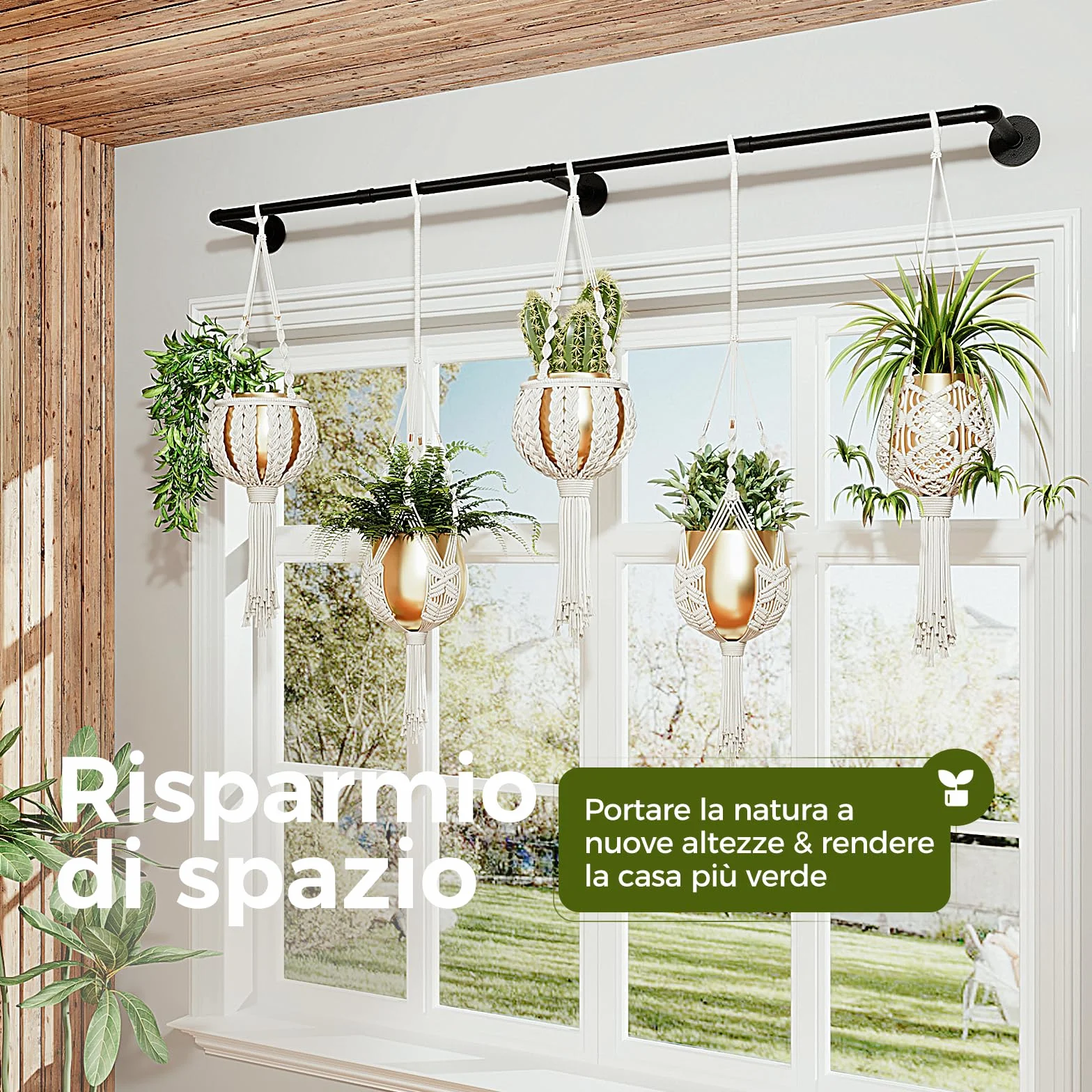 Bamworld Wieszak na rośliny do wewnątrz, 178 cm, wiszący drążek na rośliny, uchwyt na rośliny, metalowy pręt, doniczki nie są dołączone