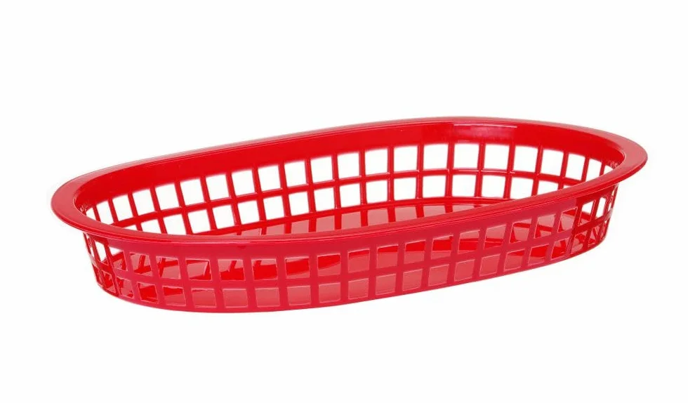 HENDI Koszyk do serwowania, 6 sztuk, na przekąski i frytki, sztaplowane, kosze do fast foodów, koszyk na frytki, kosze do pieczywa, 272x175x(H)38mm, polipropylen, czerwony