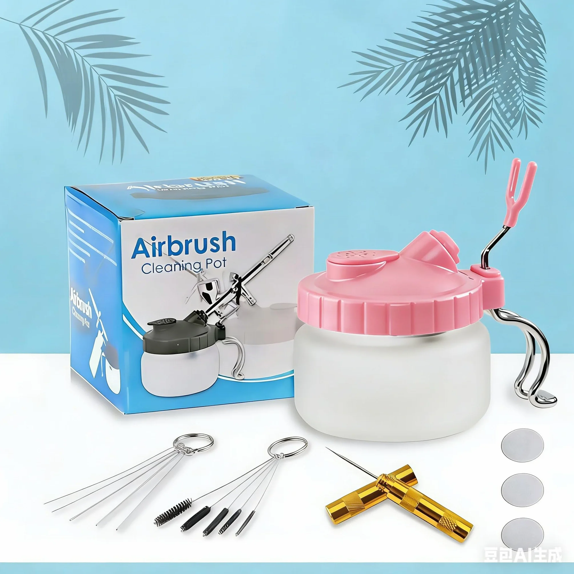 Kiuiom Profesjonalny pojemnik do czyszczenia Airbrush z uchwytem, profesjonalny pistolet natryskowy, pojemnik do czyszczenia, 5 szczotek do czyszczenia, 5 igieł do czyszczenia, 1 skrobak do