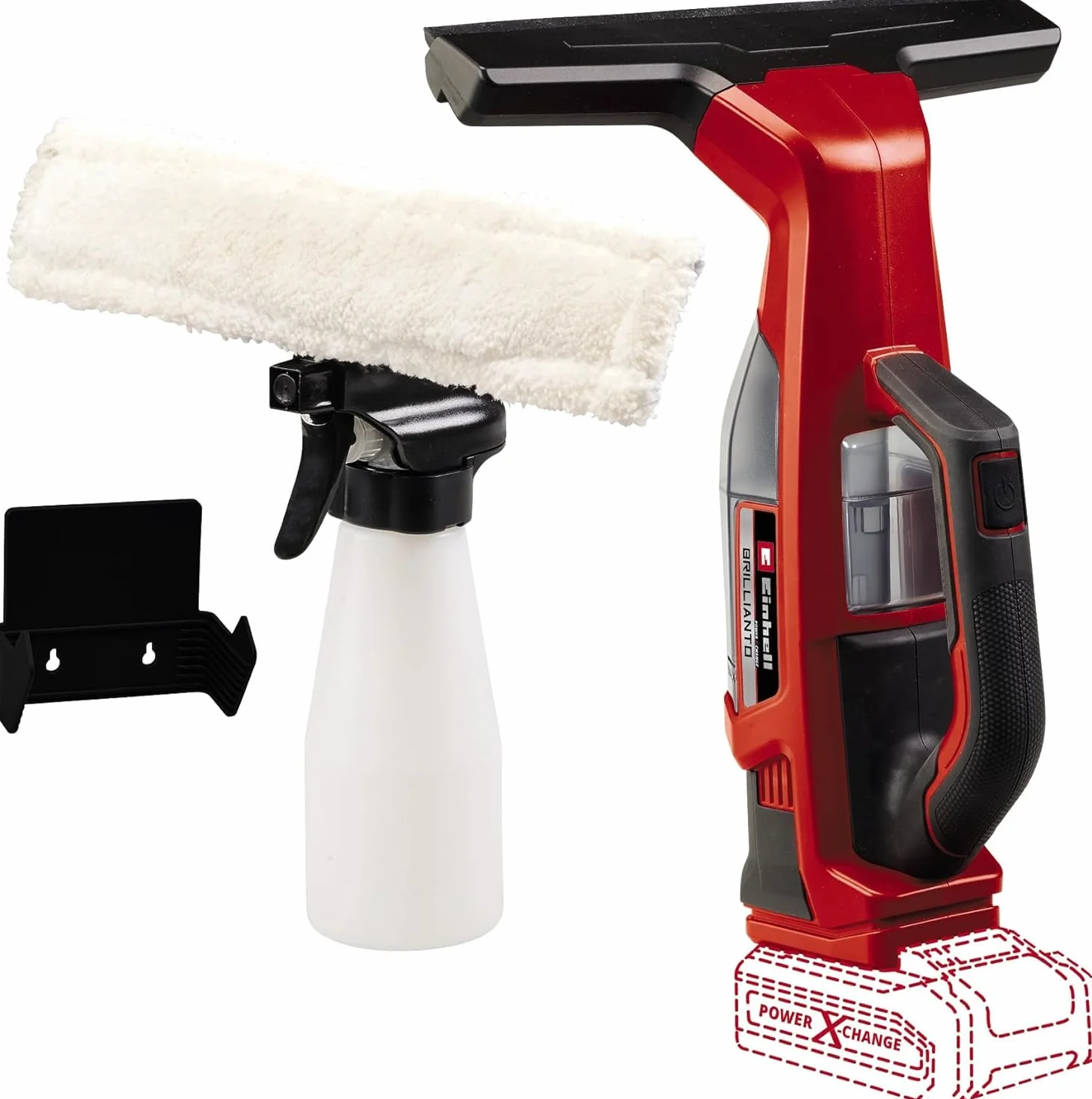 Einhell Akumulatorowa myjka do okien BRILLIANTO Power X-Change (18 V, dysza ssąca o długości 28 cm, czyszczenie bez smug, w tym butelka z rozpylaczem z ściereczką z mikrofibry, bez akumulatora)