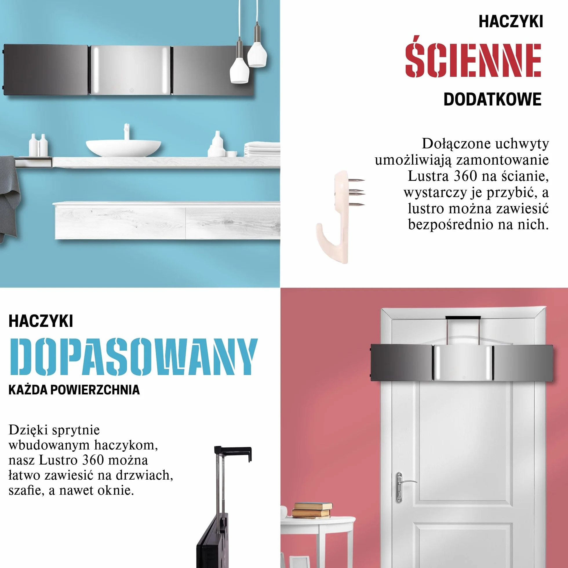 Lustro 360 - Regulowane haczyki teleskopowe - Lustro do samodzielnego strzyżenia dla mężczyzn - Lusto 3-kierunkowe do strzyżenia włosów - Lustr doo samodzielnego strzyżeni (I Z diodą LED I)