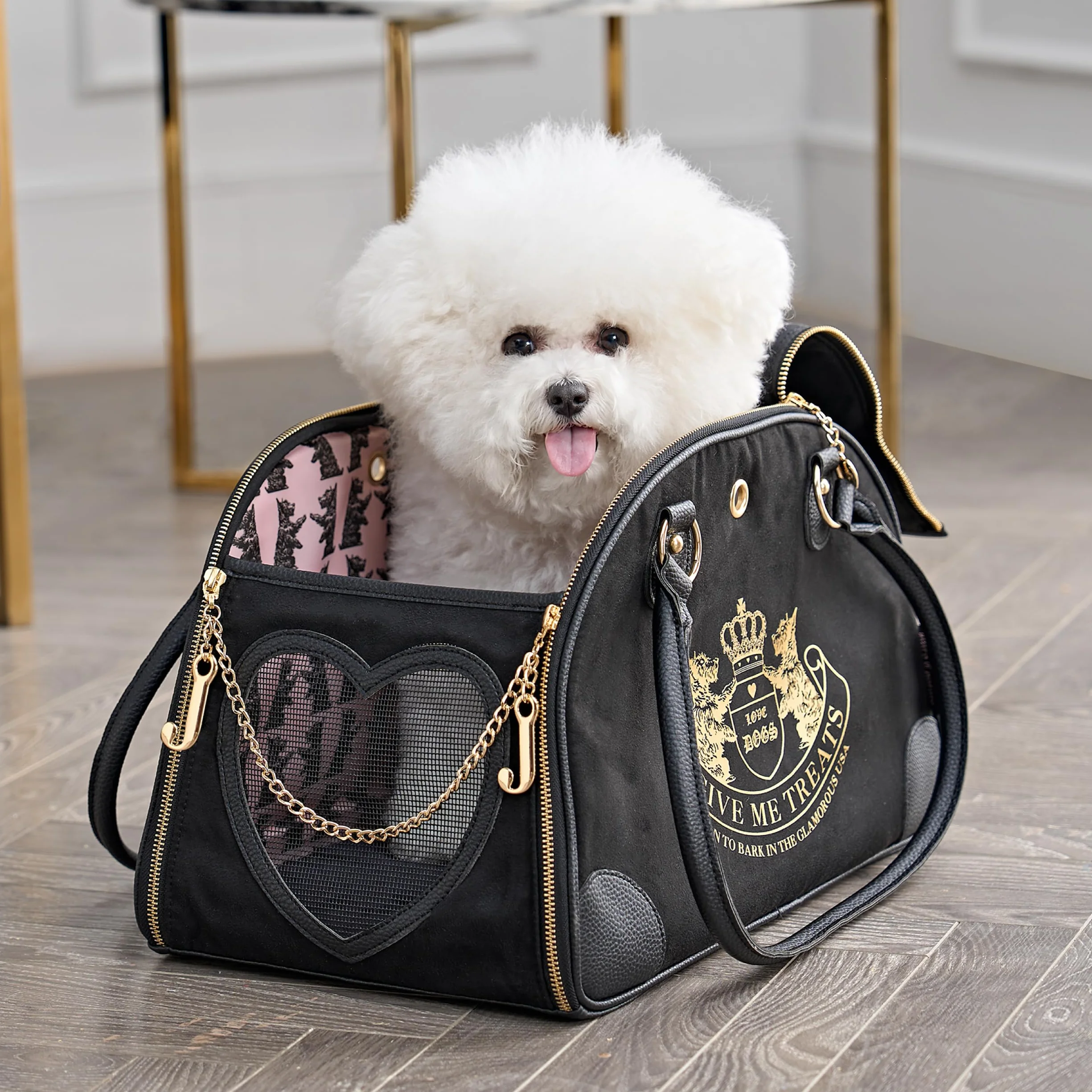Juicy Couture Give Me Treats nosidełko dla zwierząt domowych czarna torba podróżna dla małych psów i kotów
