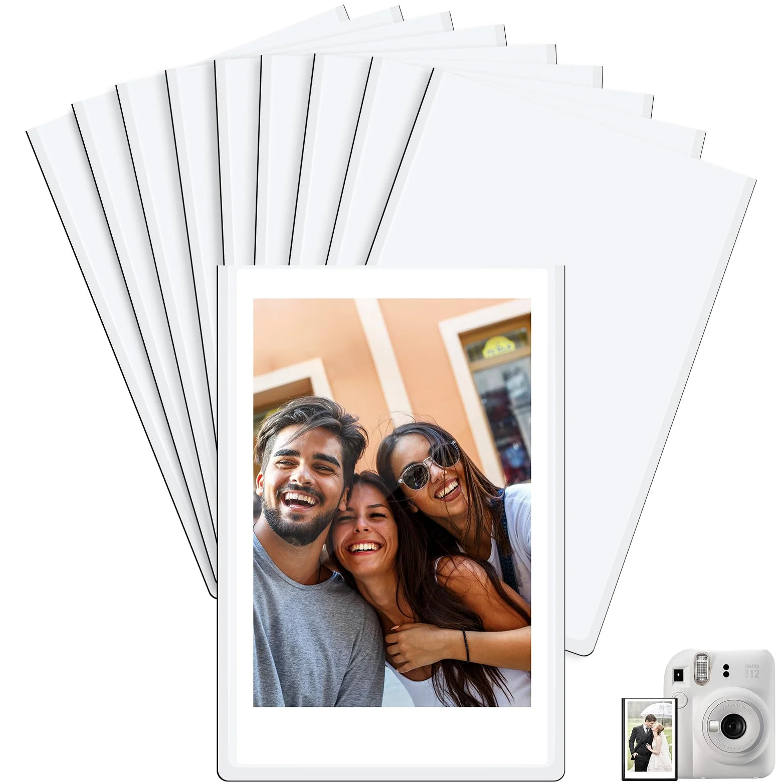 Ainiv Magnetyczne ramki na zdjęcia do folii Instax Mini 9,3 x 6,3 cm, zestaw 10 szt. na lodówkę, personalizowany magnes na lodówkę, na zdjęcia, pocztówki, zawiadomienia, białe