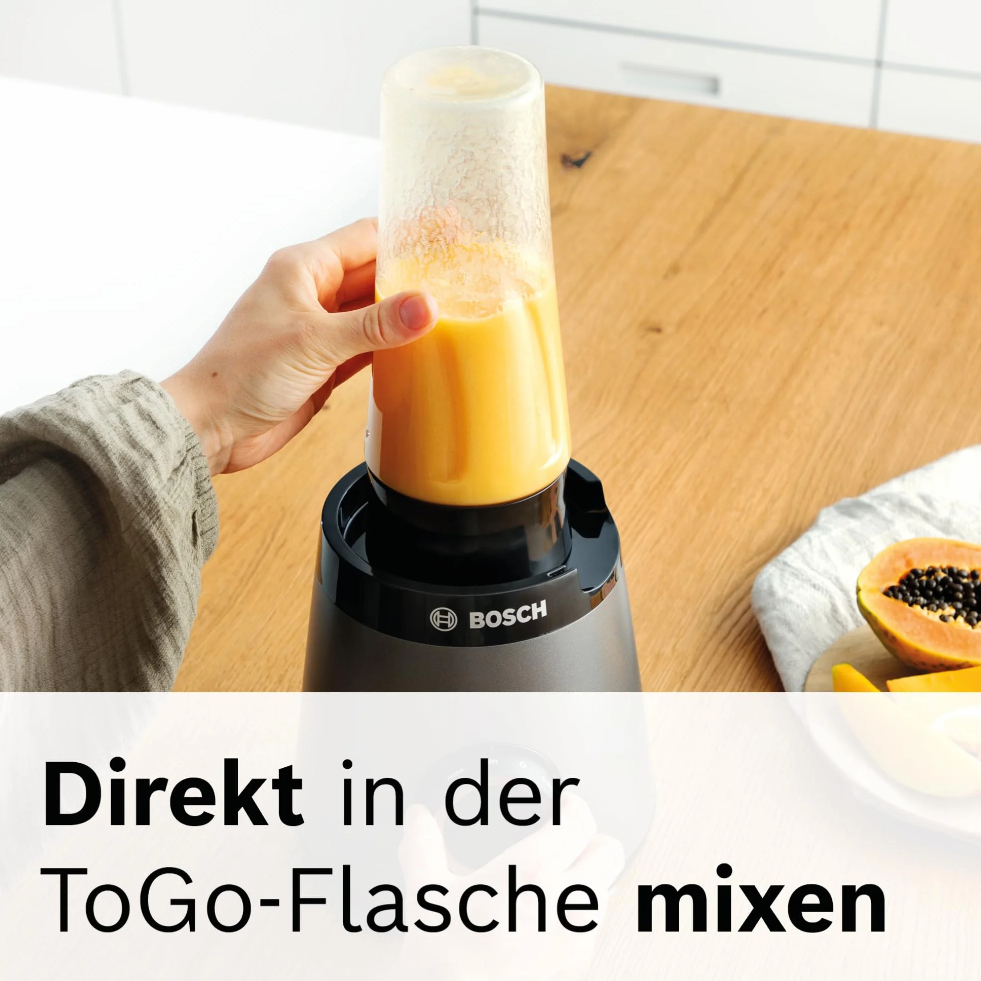 Bosch VitaPower seria 4 MMB6174S, wysokiej jakości ostrza ze stali nierdzewnej, szklany pojemnik 1,5 l, butelka na wynos 0,6 l, części nadające się do mycia w zmywarce, 30 000 obr./min, 1200 W,
