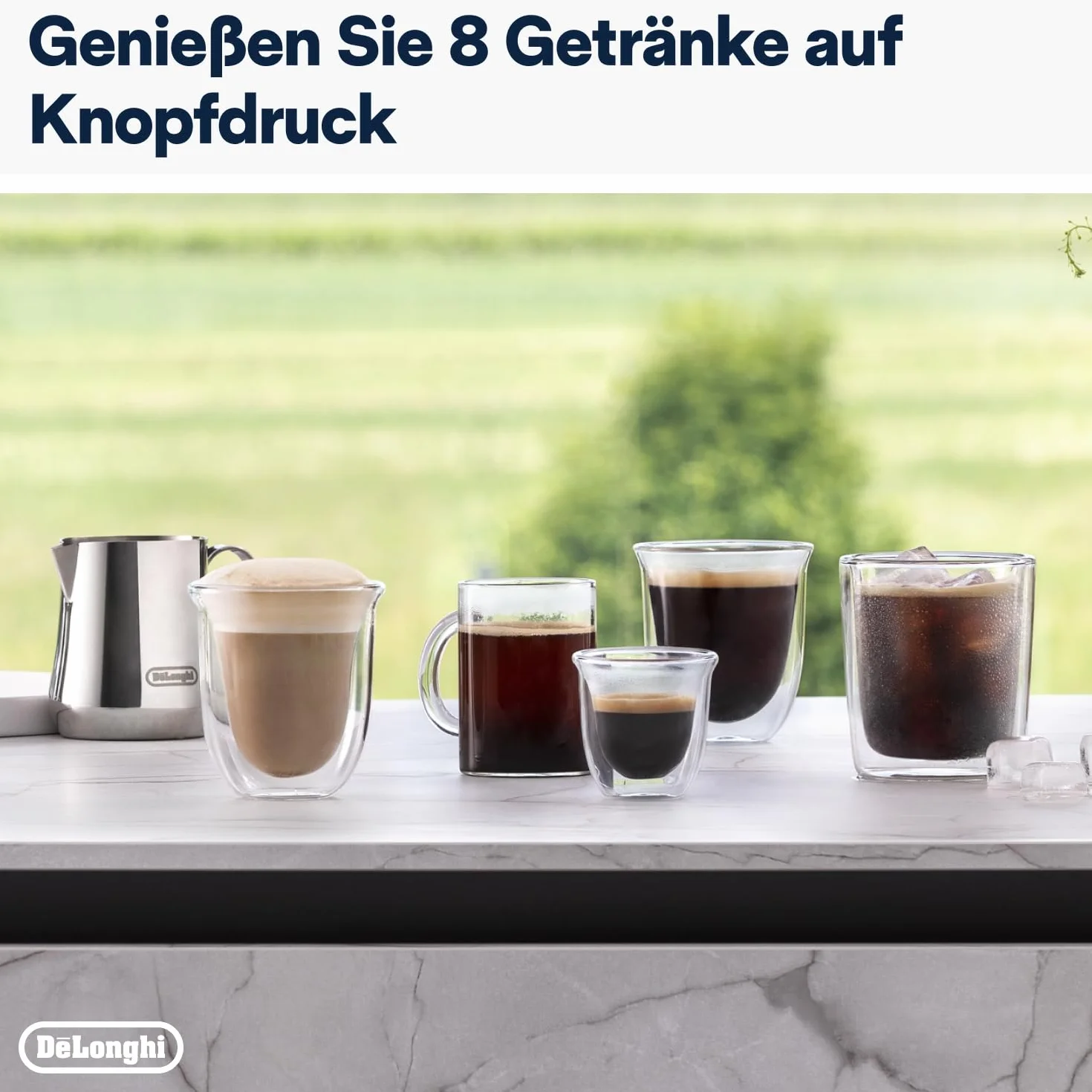 De'Longhi Rivelia EXAM440.35.BG, Superautomatyczny ekspres do kawy z ręcznym spieniaczem do mleka, kompaktowy rozmiar, 8 przepisów, kolorowy ekran dotykowy, beżowy piasek