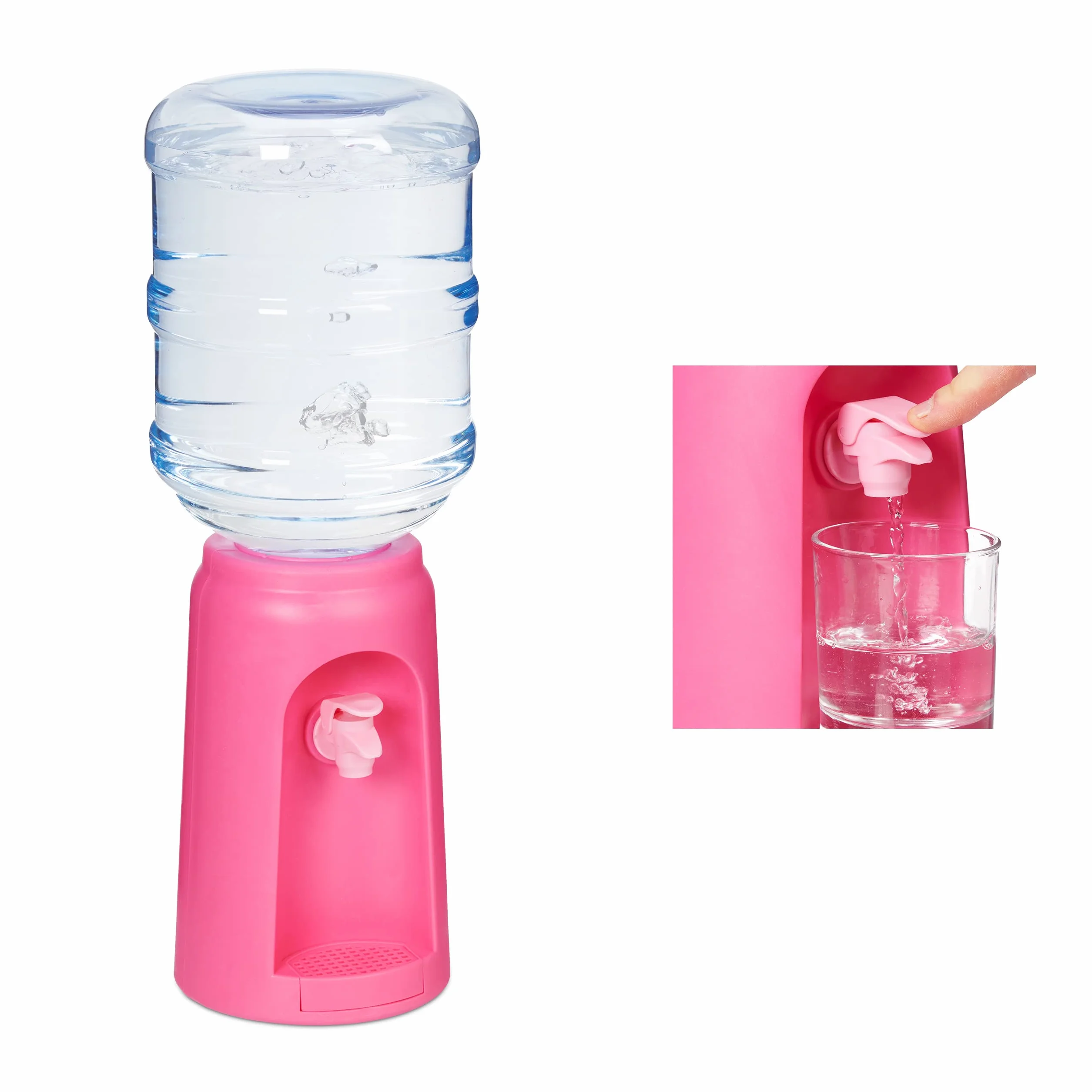Relaxdays Dozownik wody ze zbiornikiem i kranem, dozownik wody pitnej do biura, 4,5 l, tworzywo sztuczne, wys. x śr.: 47,5 x 17 cm, różowy, 1 sztuka 10027938_52