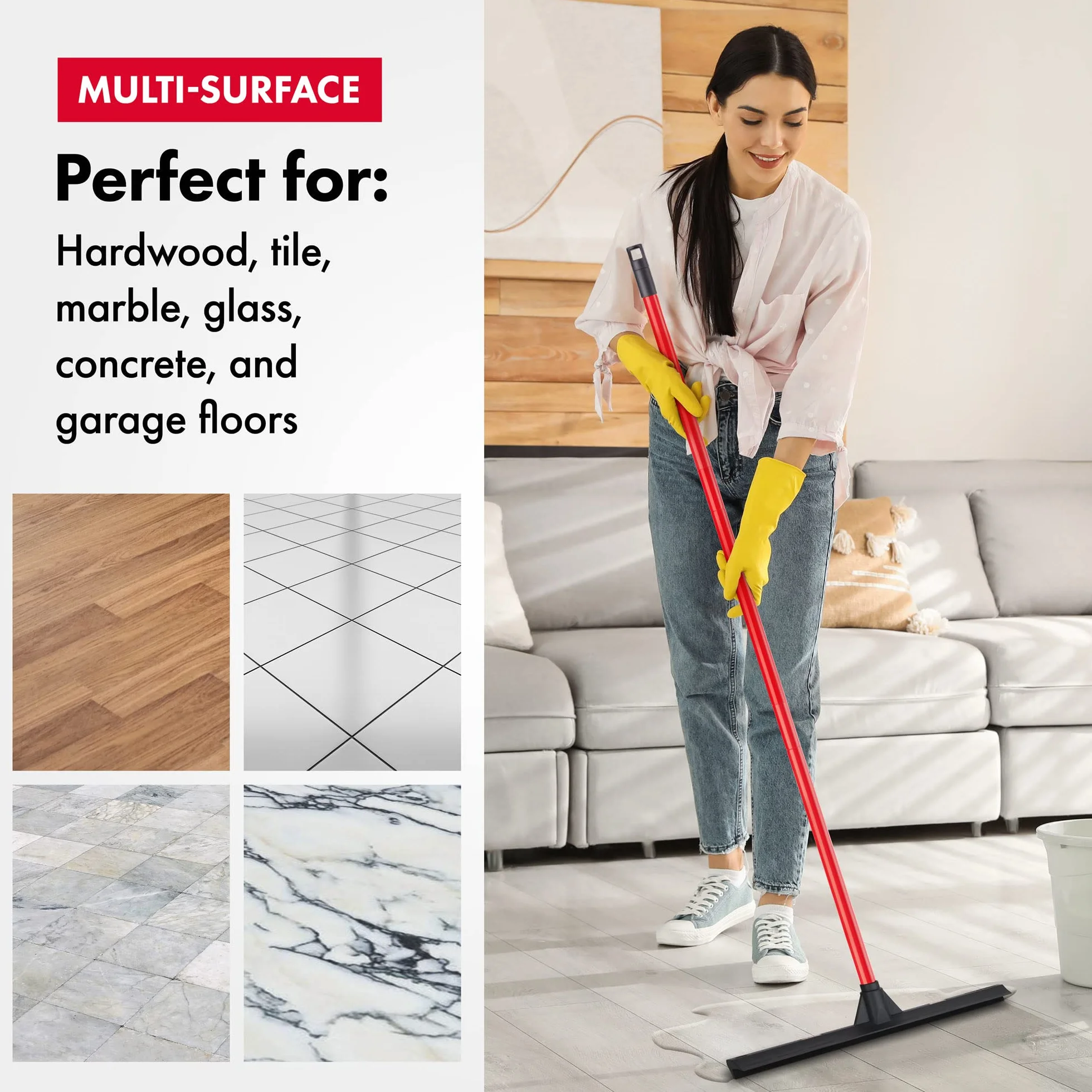 Tyroler Pull & Push Squeegee wykonany w 100% z naturalnej gumy, 44 cm, patentowa, aluminiowy antykorozyjny 4-częściowy uchwyt, bezpieczny dla mebli, wielopoziomowy, drewno liściaste, płytka, garaż