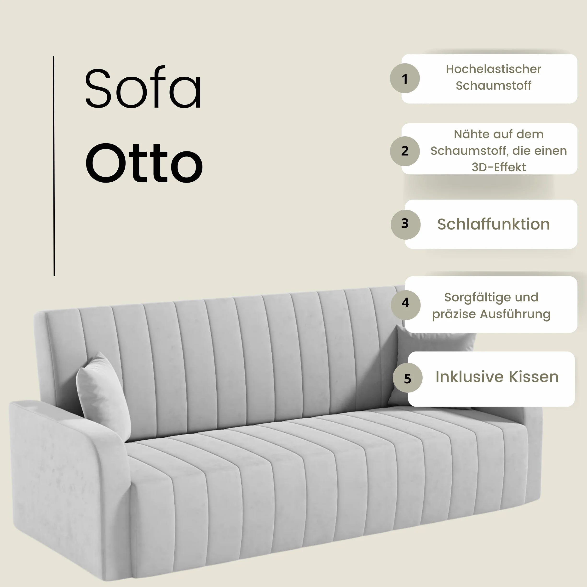 LIKMA Rozkładana Wersalka Otto Popielata 214 cm z Funkcją Spania, Pojemnikiem na Pościel, Sofa w Tkaninie Trinity 32