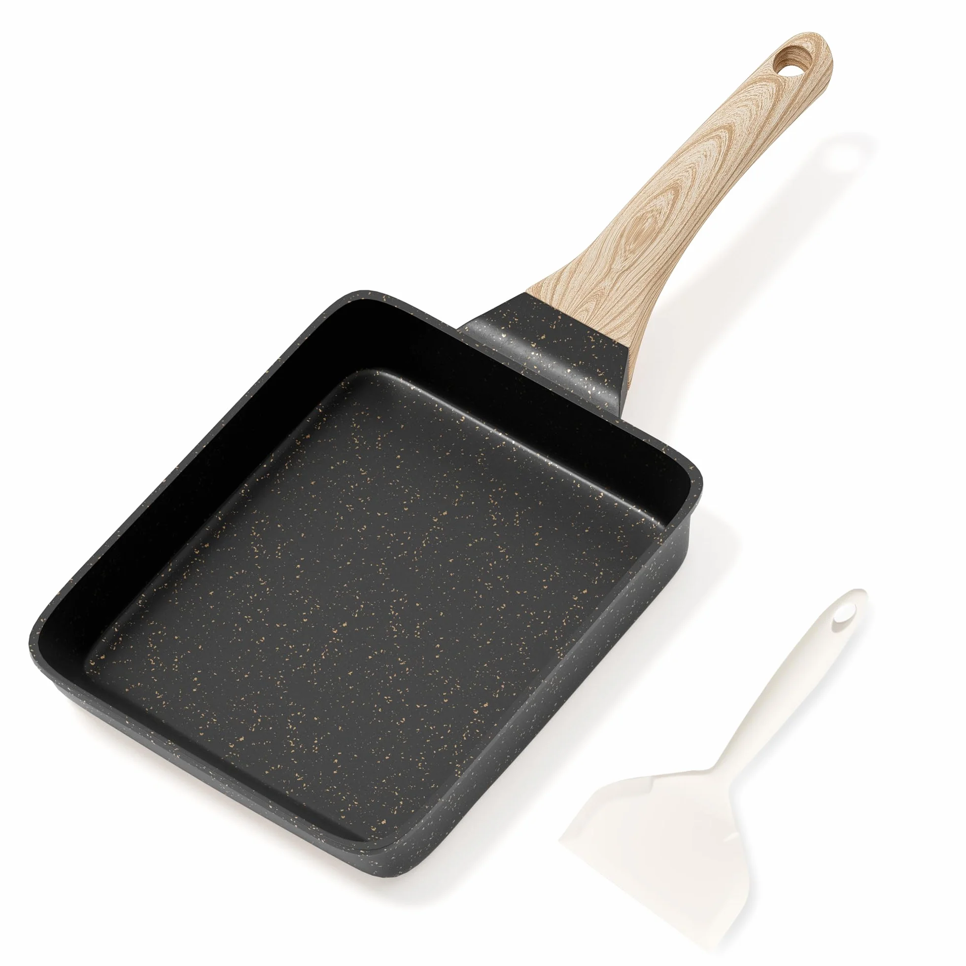 RIOVARM Patelnia do omletów indukcyjnych Tamagoyaki, nieprzywierająca, z powłoką granitową, mała patelnia bez PFOA, patelnia do gotowania jajek na śniadanie, naleśniki, patelnia kempingowa
