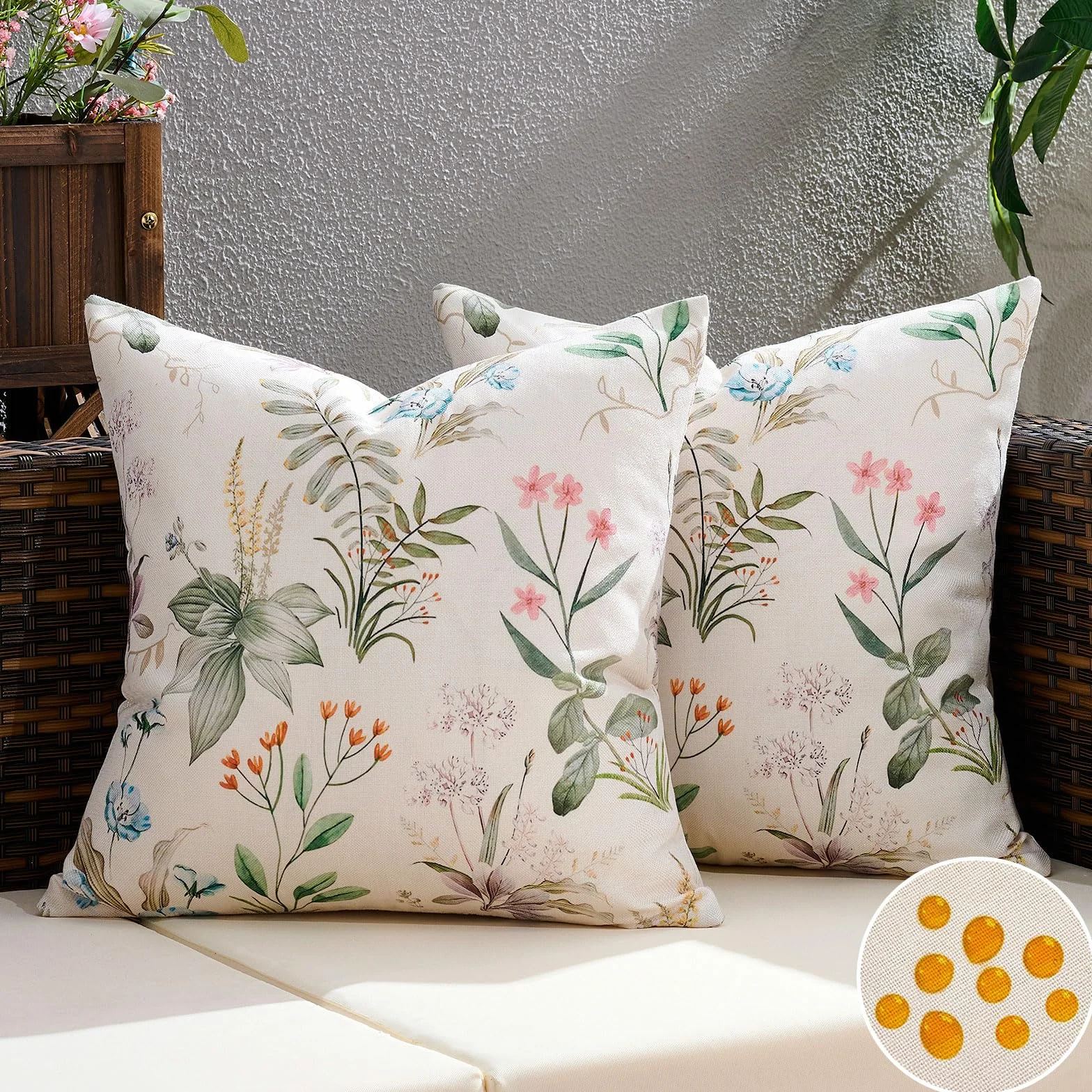 Zielone wodoodporne poszewki na poduszki na zewnątrz 45 x 45 cm, zestaw 2 poszewek na poduszki 45 x 45 zielonych liści poszewki na poduszki do wiosennego ogrodu dekoracja na sofę, patio, balkon, do