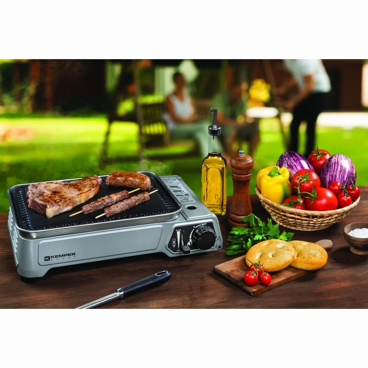 KEMPER Przenośny grill gazowy 1,9 kW kompaktowy stół antyadhezyjny stół balkonowy taras stół kempingowy