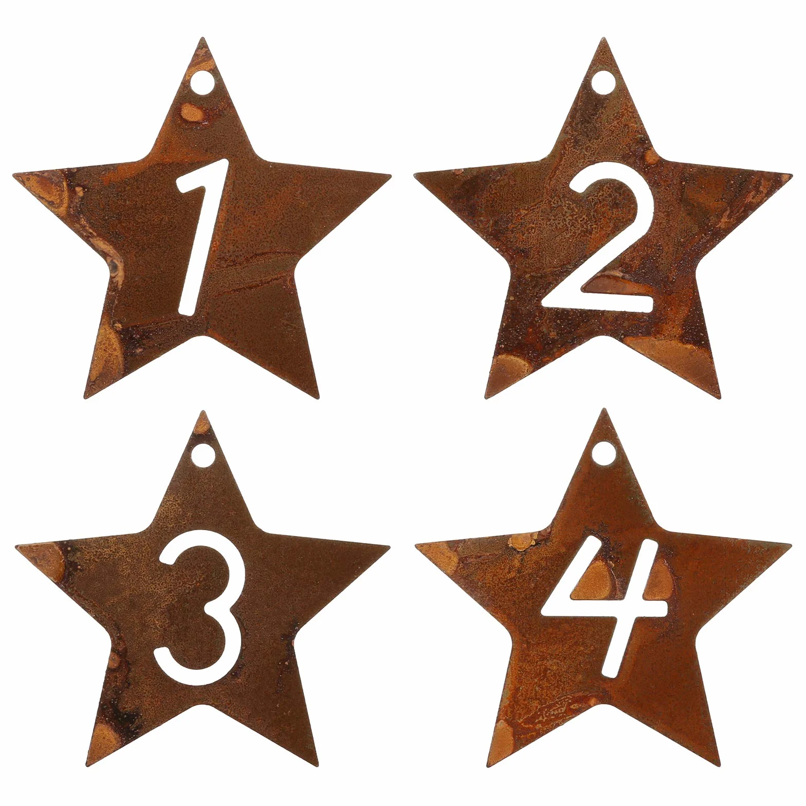 GWHOLE Wieniec adwentowy z liczbami 1-4 rdzawe wieńce adwentowe, dekoracyjne zawieszki do świec w kształcie gwiazdy, metalowe, do świeczników adwentowych, dekoracja na Boże Narodzenie, bez zapachu