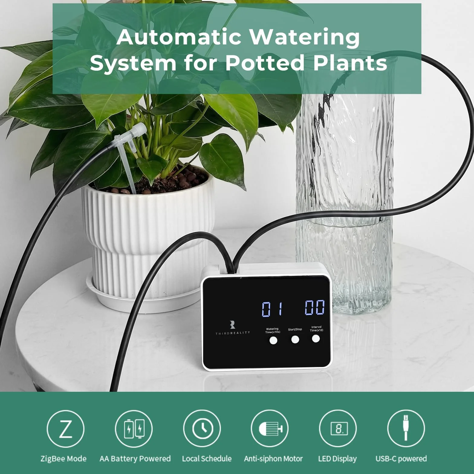 THIRDREALITY Zigbee Smart Watering Kit Pro, system nawadniania roślin wewnętrznych, wymagany hub,