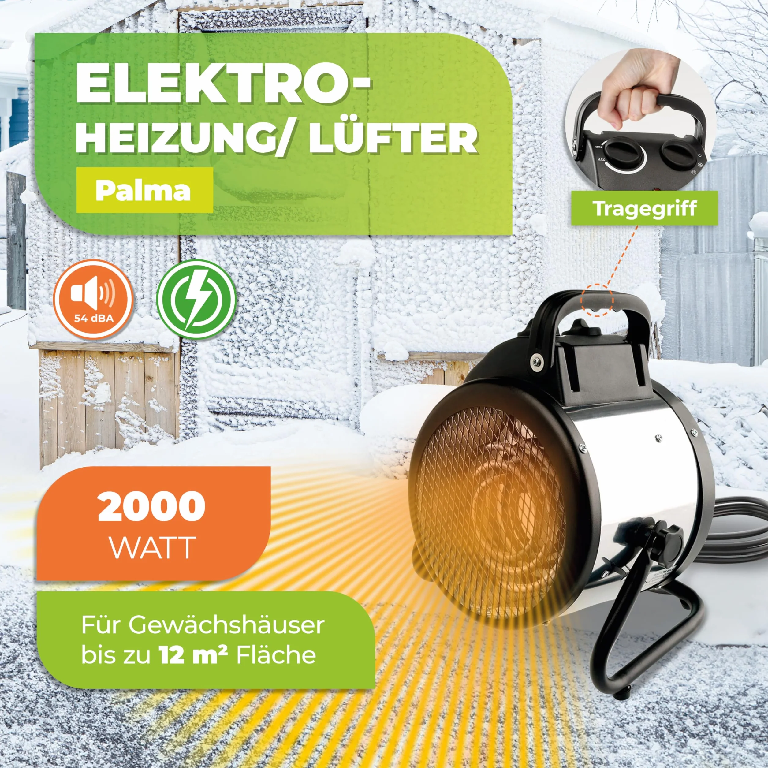 Bio Green Palma Grzejnik Elektryczny dla Roślin, Czarny/Biały, 2000 W