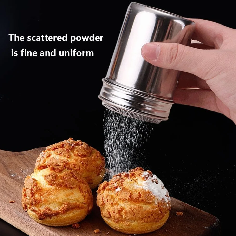 Shaker proszków Stal nierdzewNierdzewkawa Kakao Cynamonowa czekolada Shaker sitkiem Shaker pieprzu Pojemniki przechowywania przypraw drobną siatkową pokrywką restauracji Hotelowy sprzęt grillowania S