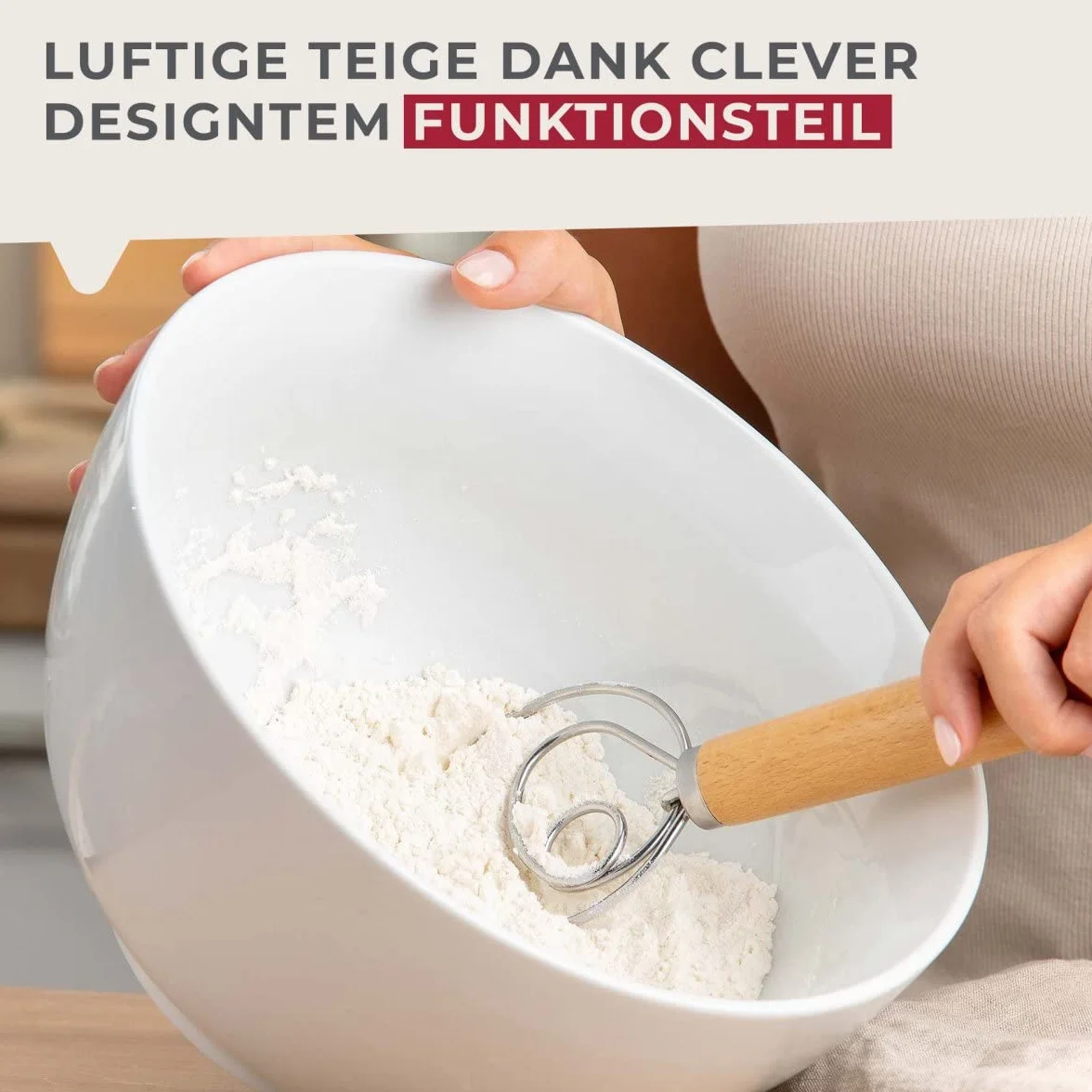 Fackelmann Trzepaczka do ciasta do makaronu, focaccia i ciasta – trzepaczka do przewiewnych ciast – duńska trzepaczka do mieszania z ergonomicznym uchwytem