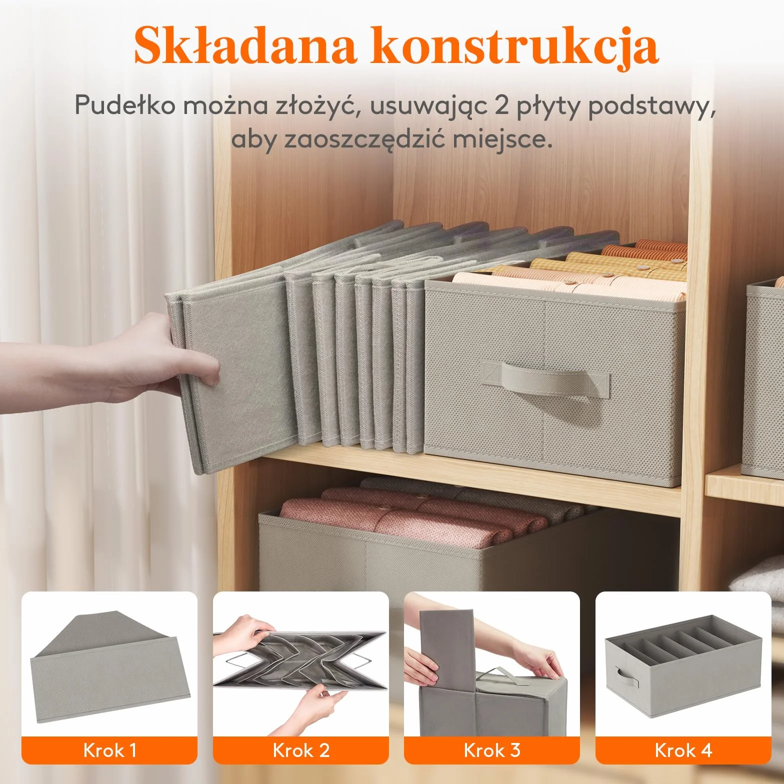 Lifewit Organizer do Szafy na Ubrania, Organizery na Jeansy do Szafy z 6-Komorową Składaną Szufladą na Ubrania, 42 x 27 x 17cm na Spodnie, Koszulki, Swetry, Legginsy, 4-paks