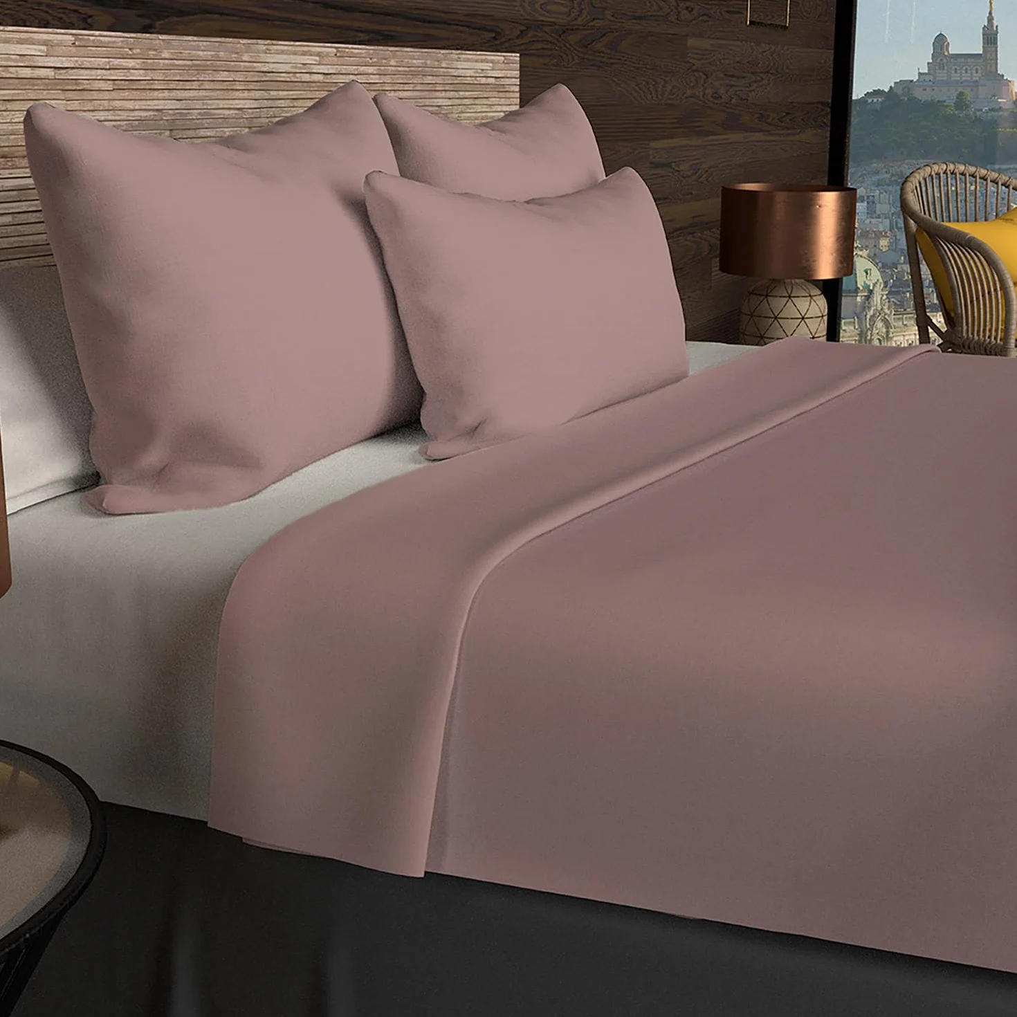 Soleil d'ocre, Prześcieradło bawełniane 57 nitek 260x300 cm UNI Old Pink