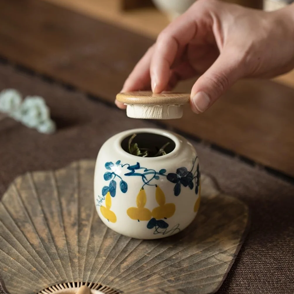 Pojemniki na herbatę z luźną herbatą Kreatywny ręcznie malowany dzbanek do przechowywania herbaty Ceramiczny mały zapieczętowany słoik Pu'er Czarna herbata Zielona herbata Przechowywanie czajniczek