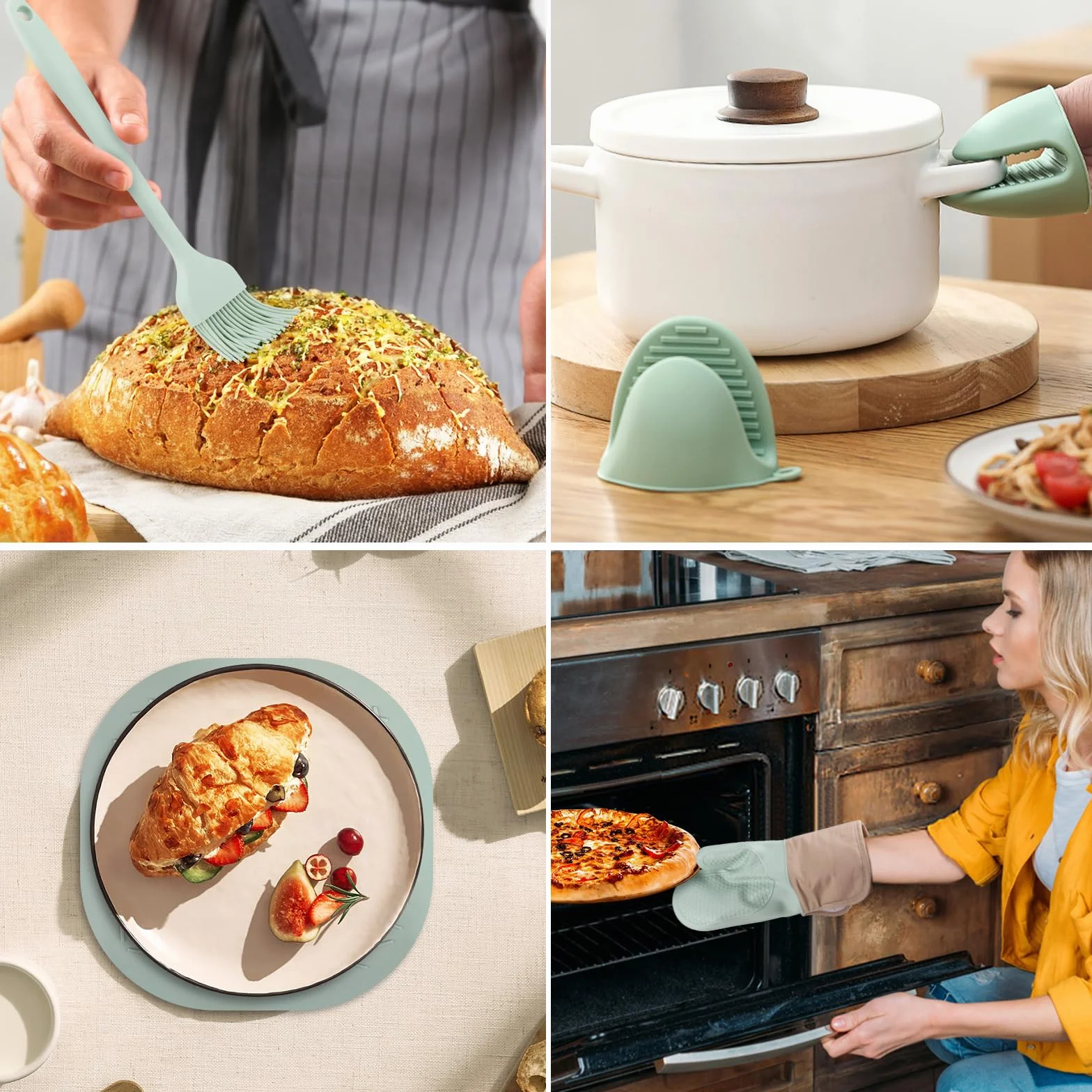 Rękawice kuchenne, uchwyty na garnki, zestaw 6 silikonowych rękawic kuchennych, odporne na wysoką temperaturę do 230°C – do grillowania BBQ, pieczenia ciasta, piekarnika