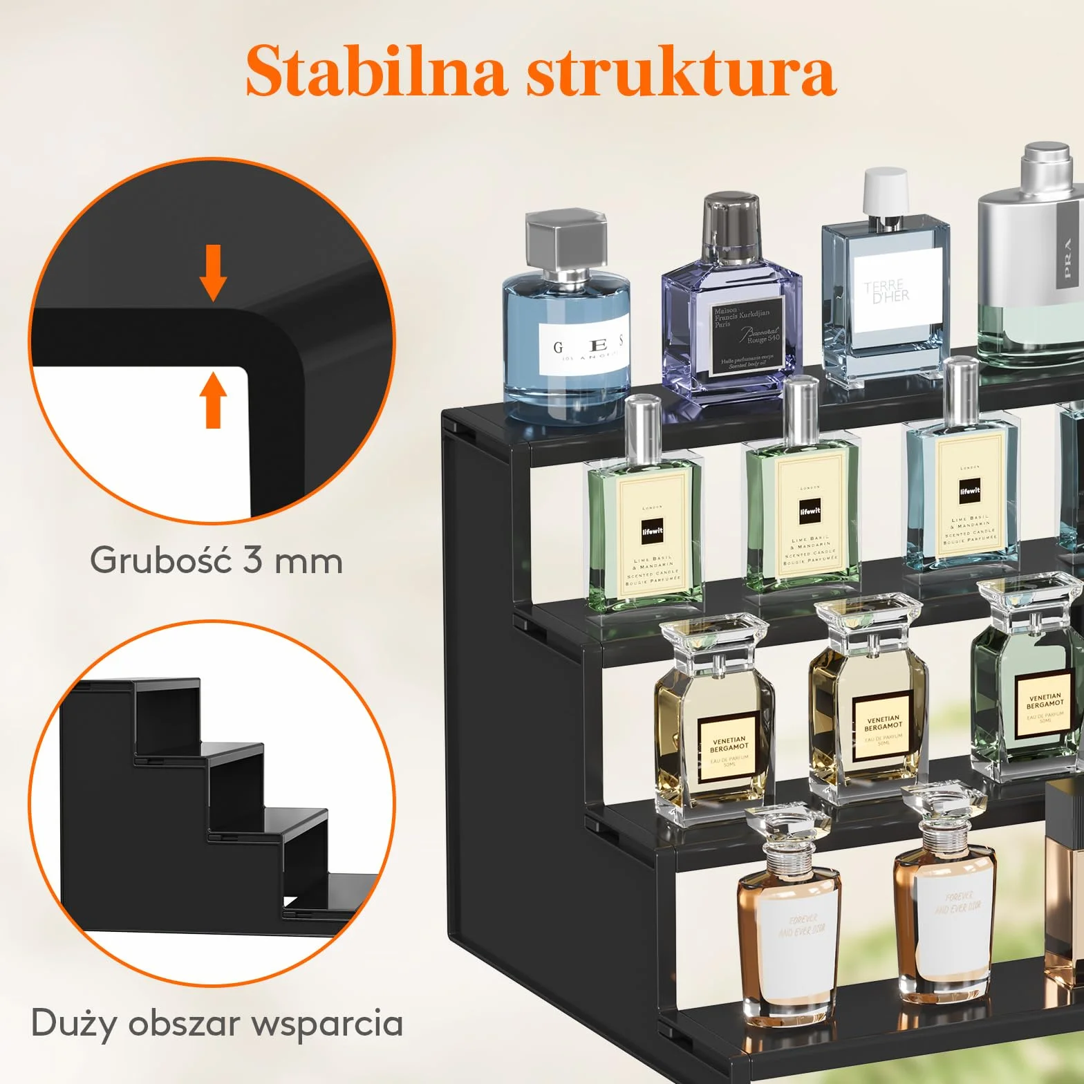 Lifewit 4-poziomowy czarny stojak, organizer perfum, plastikowy stojak do figurek, makijażu, babeczek, deserów, przypraw, zapachów, blatu, toaletki, komody, szafki (30,5 cm, 1 opakowanie)