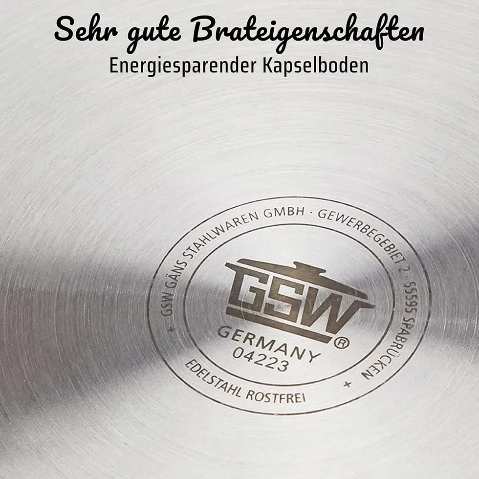 GSW Stahlwaren GmbH patelnia do serwowania ze stali nierdzewnej, srebrna/przezroczysta, 24 x 7 cm, 2,8 l