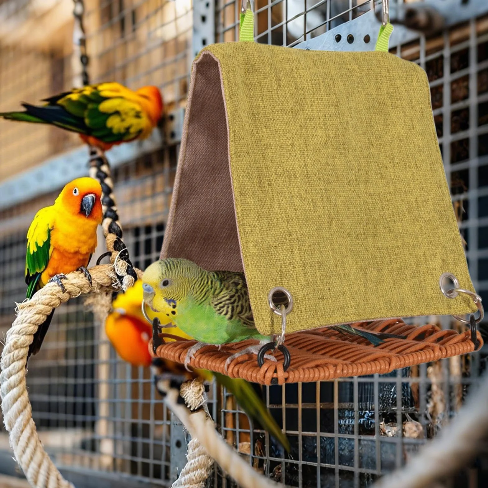 Rattan Swing Bird Hut Hammock 5.91x3.94x5.51 inches Cozy Nest Cage Accessory for Lovebirds Parakeets Cockatiels Budgies