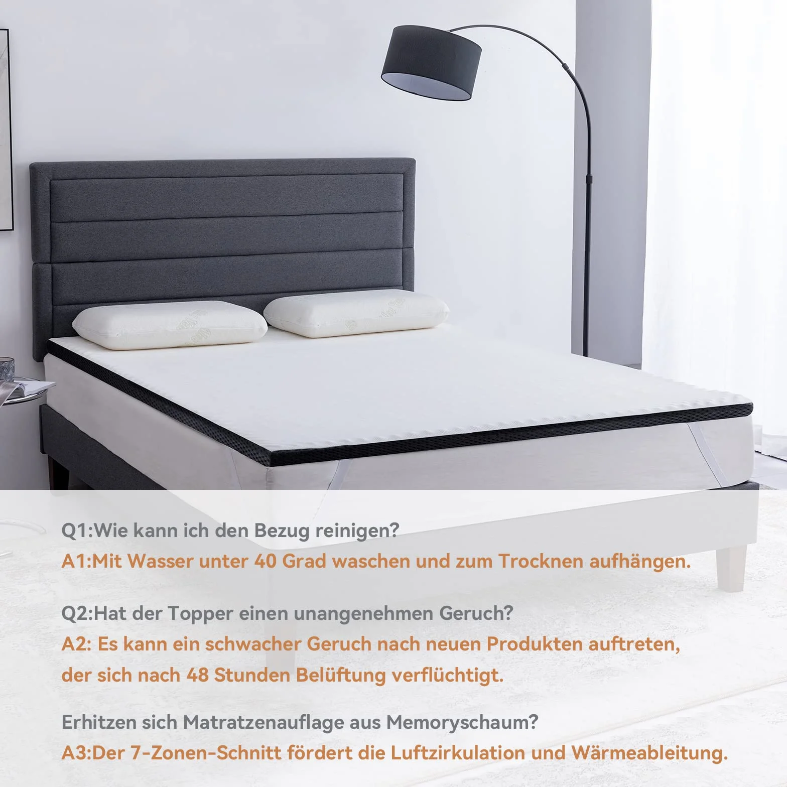 Amazon Basics Ochraniacz na materac 90 x 200 cm, wysokość 4 cm, mata na materac z pianki memory z paskami, biała