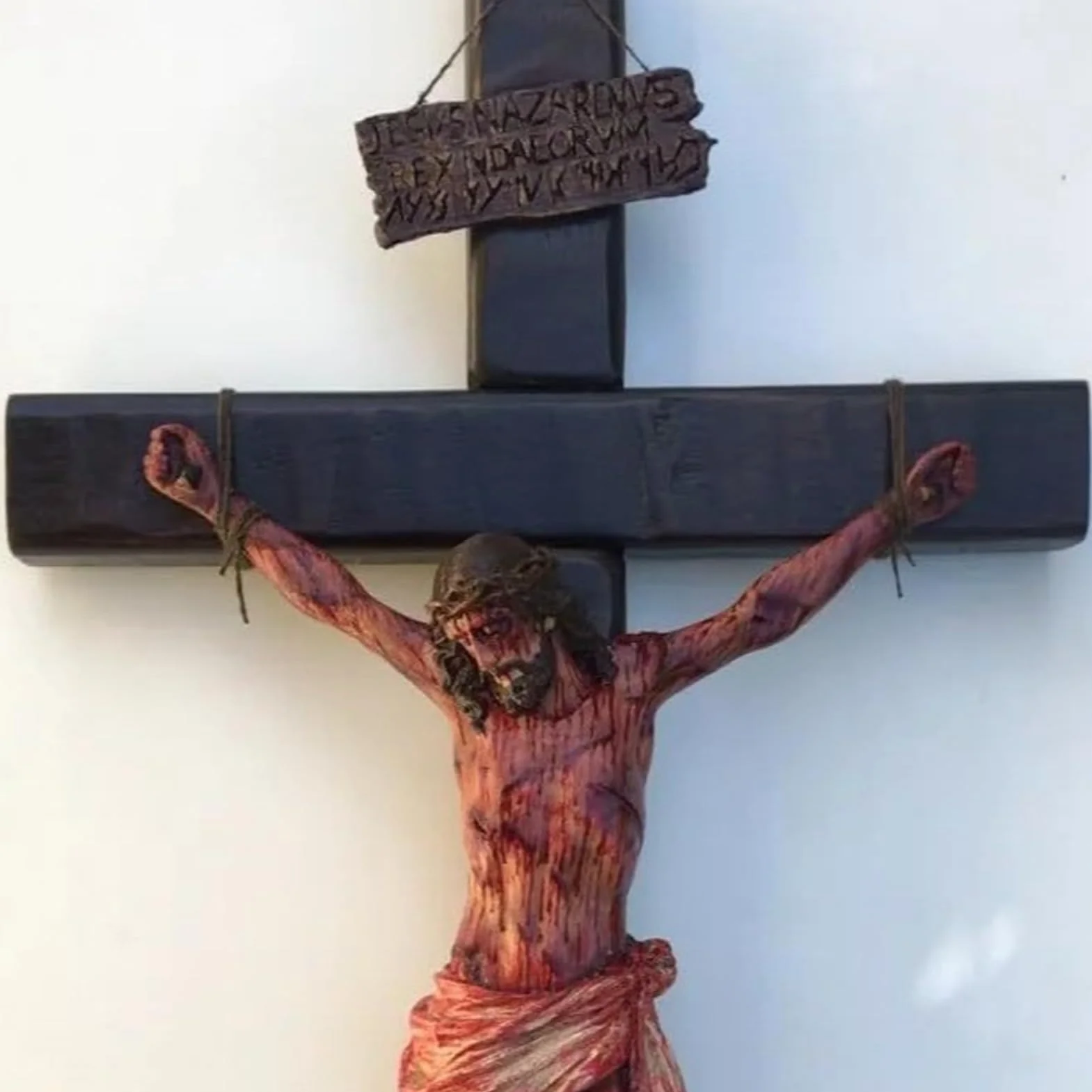 Wall Crucifix, Handmade Christian Decor, Religious Collectible Figurine, Sturdy Craftsmanship, Detailed Passion Design, Ideal for Meditation and Prayer, 8.07 Inches, Brown, 1 Piece