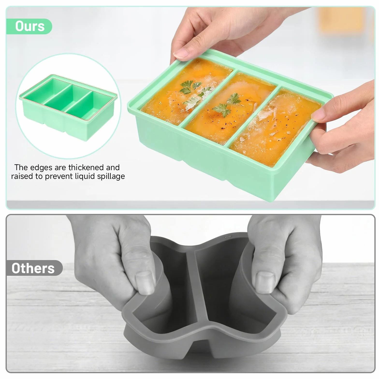 Souper Cubes zestaw 2 pojemników do zamrażania zupy, silikonowych, z pokrywką, nie zawiera BPA, do zamrażarki, do zupy, zamrażarki, kostek lodu (niebieski + zielony, 220 ml)