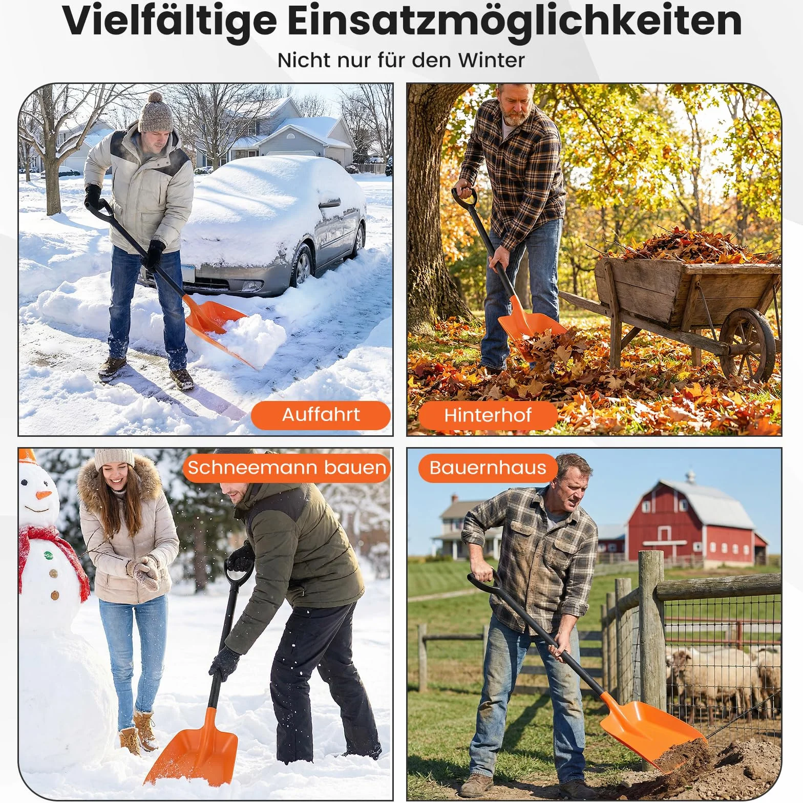COSTWAY Łopata do śniegu, długość 111 cm, z ergonomicznym uchwytem i aluminiowym trzonkiem, lekka odśnieżarka na wjazd, do zabawy bałwanem, pomarańczowa