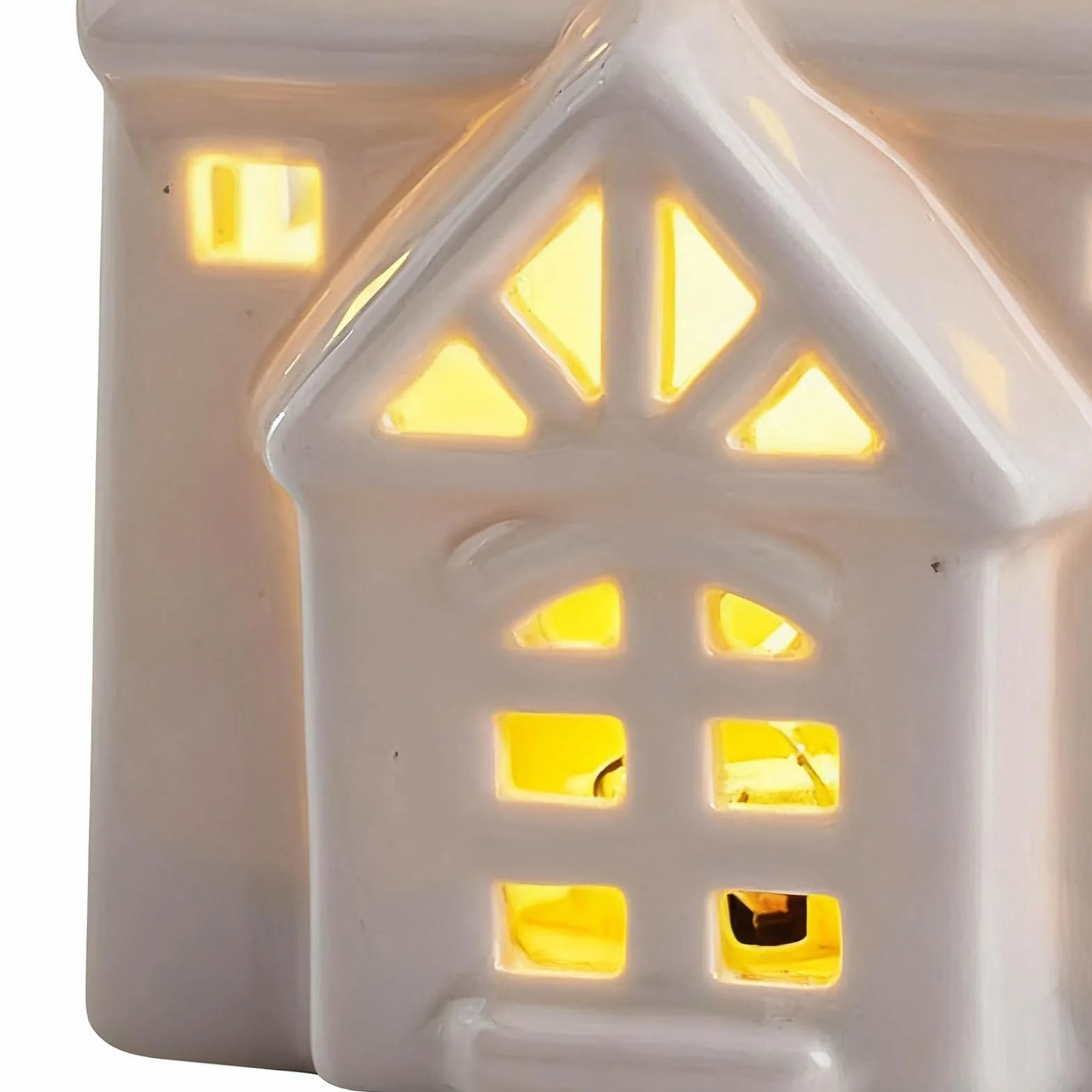 Ceramiczne domki świąteczne, miniaturowa dekoracja wioski świątecznej z oświetleniem LED, porcelanowe ręcznie robione domki świąteczne do świątecznego wystroju wnętrz, zasilane bateriami, ciepłe białe