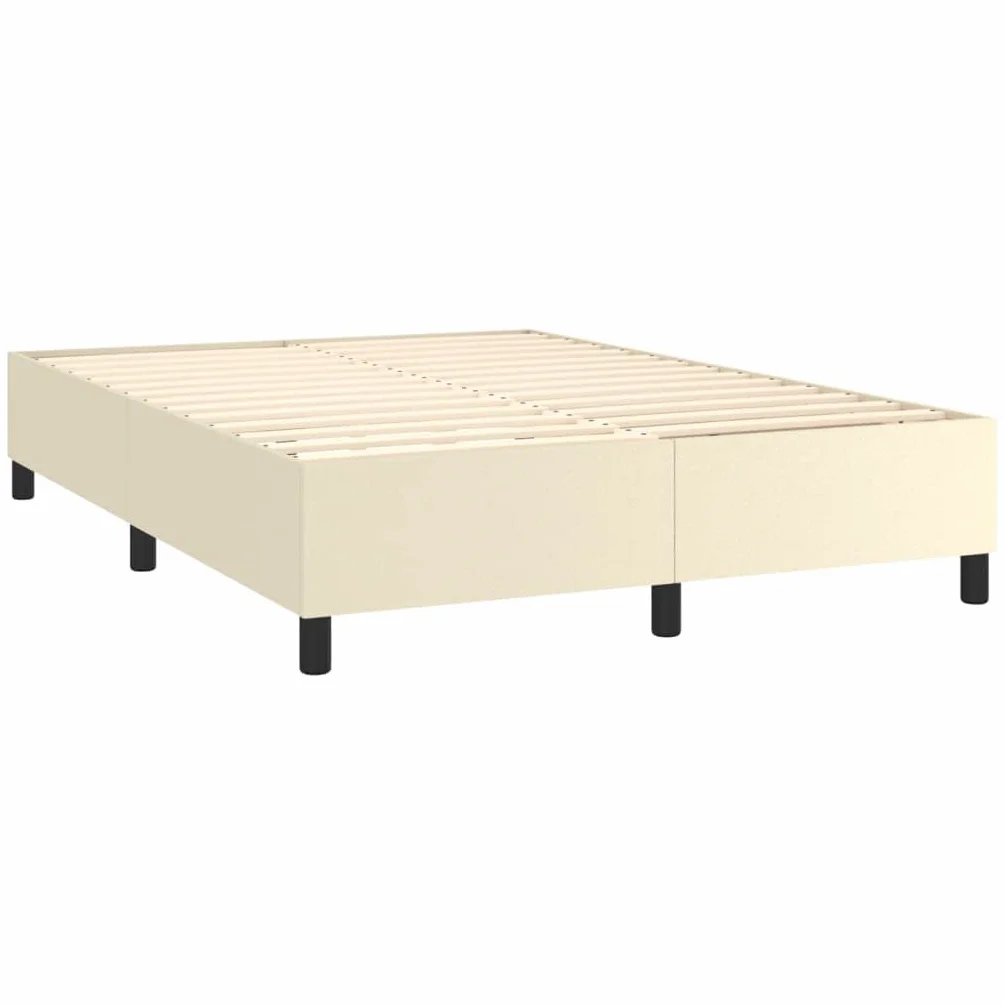 Ekoskóra z regulowanym zagłówkiem kontynentalne 140 x 190 cm kremowy | Łóżko kontynentalne z materacem sprężynowym kremowe 140x190 cm ekoskóra z regulowanym zagłówkiem