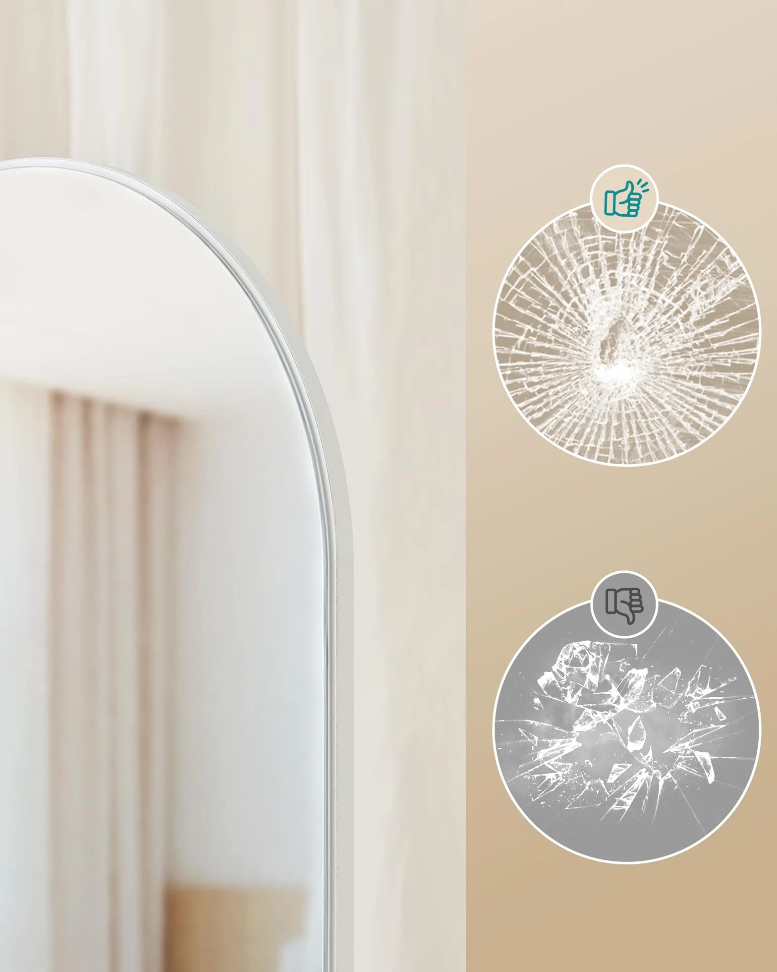 SONGMICS Lustro stojące, obracane o 360°, 163 x 45 cm, z cokołem, półkami i haczykami, przezroczyste szkło hartowane, do sypialni, salonu, lustro wypukłe, białe chmury LFM037WB01