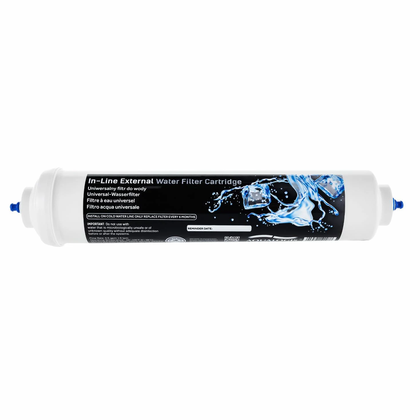 Aqualogis AL-T33 Uniwersalny Zewnętrzny Filtr Wody do Lodówek typu Side-by-Side | Kompatybilny z Samsung DA29-10105J, LG BL9808 | Zamiennik Wysokiej Jakości I1 sztuka