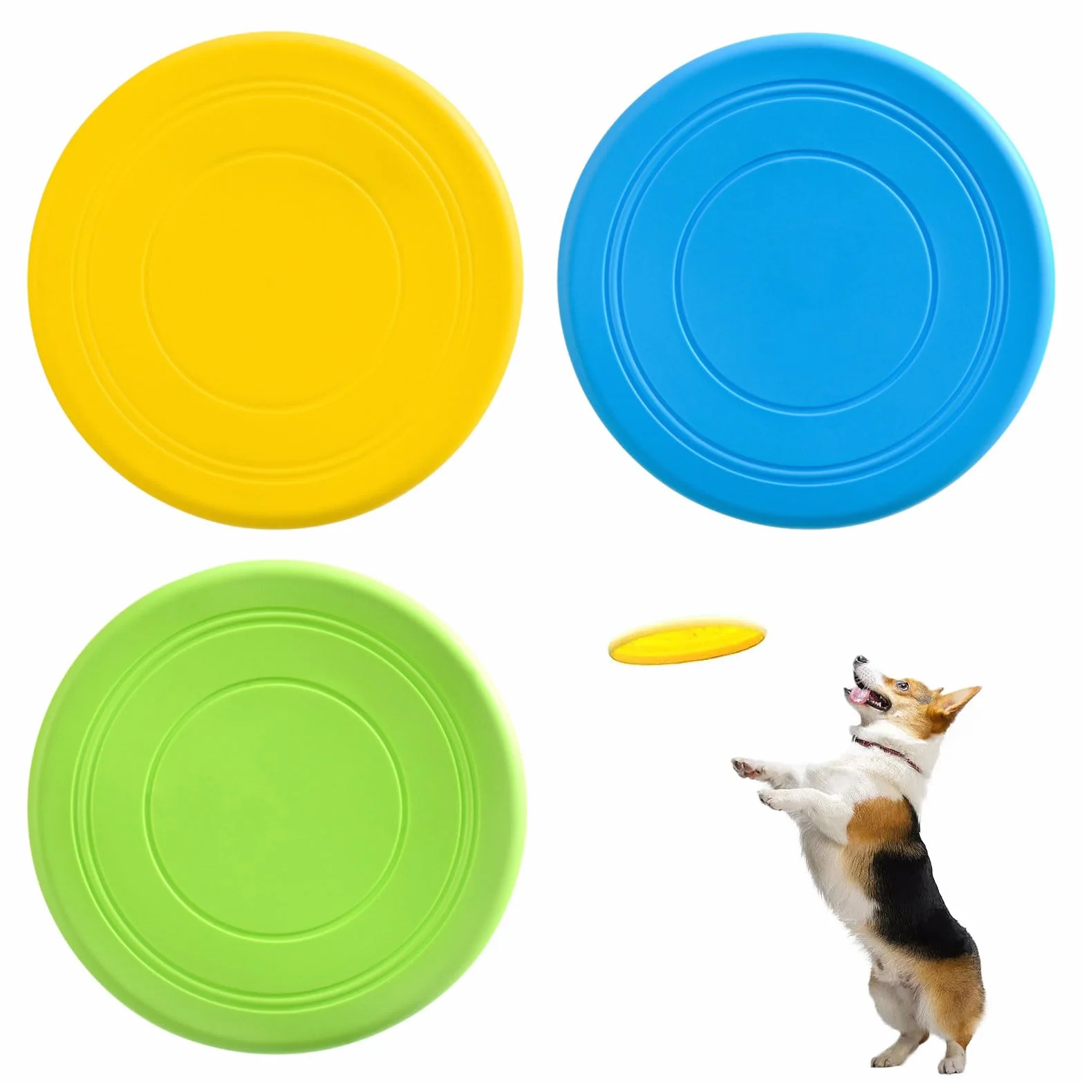 TSHAOUN frisbee dla psa latający talerz miękka guma 18 cm żółto-zielono-niebieski