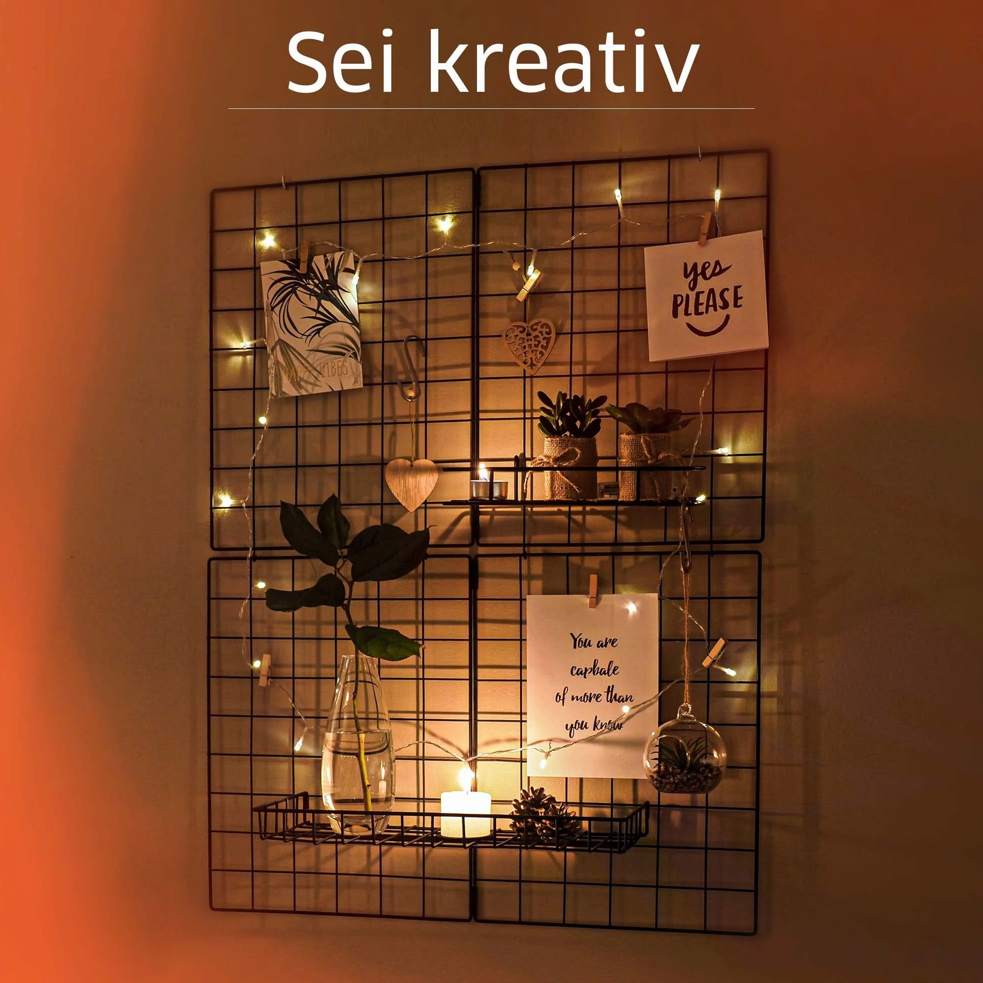Gadgy Zestaw 2 Kratek Ściennych Składanych - Metalowy Organizer i Tablica Memo z Akcesoriami - Dekoracyjny Kratek Ściennych do Salonu, Kuchni lub Łazienki