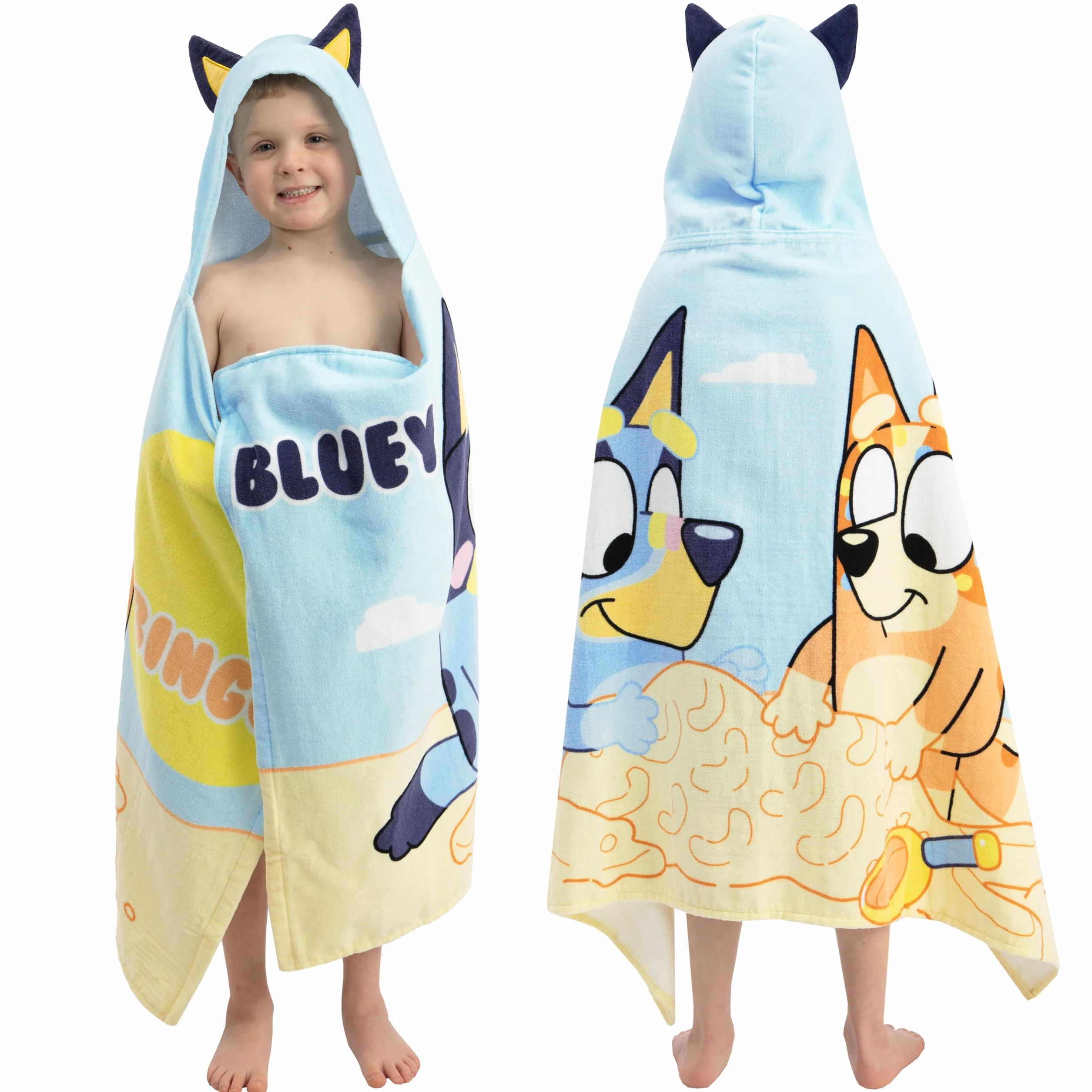 Bluey Ręcznik Plażowy Chłopców, Ręcznik Z Kapturem Z Uszami 3D, Ręcznik Kąpielowy Noszenia Na Basen, Niebieski One Size