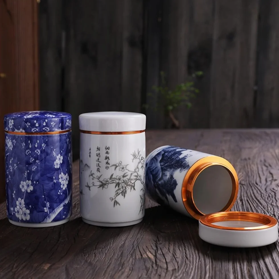 CMBSSTFC Pojemnik na herbatę Niebiesko-biała porcelana emalia Kolor luzem Pojemnik do przechowywania herbaty Słoik Ceramiczny szczelnie zamykany słoik Retro Zestaw do herbaty Pojedynczy słoik Puszka